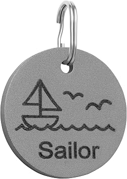 COOLDOGS Sailboat Titanium Dog Tags Personalized for Pets,Dog Name Tag,Cat Name Tag with Custom Deep Laser Engraved ID on Both Sides in Round Small