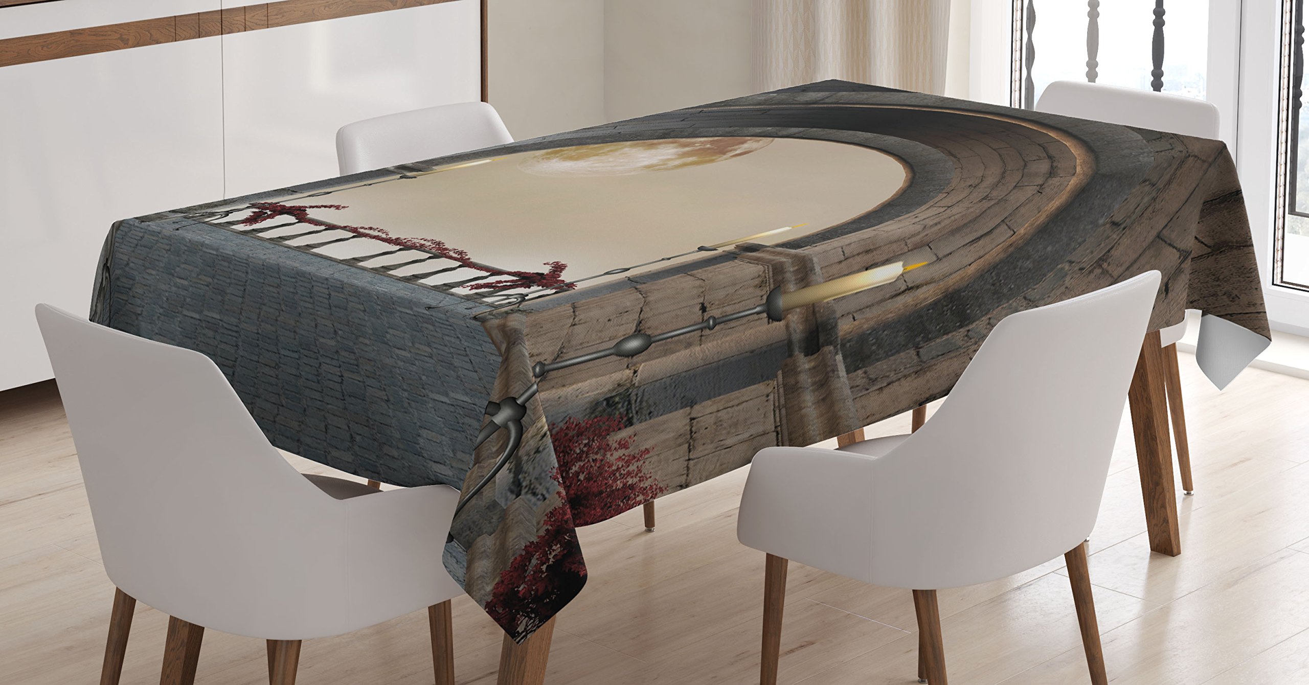 Ambesonne Gothic Tablecloth, Middle Age Balcony of Stone Castle with Candles Renaissance Inspired Vintage Design Print, Rectangular Table Cover for Dining Room Kitchen Decor, 60" X 90", Grey