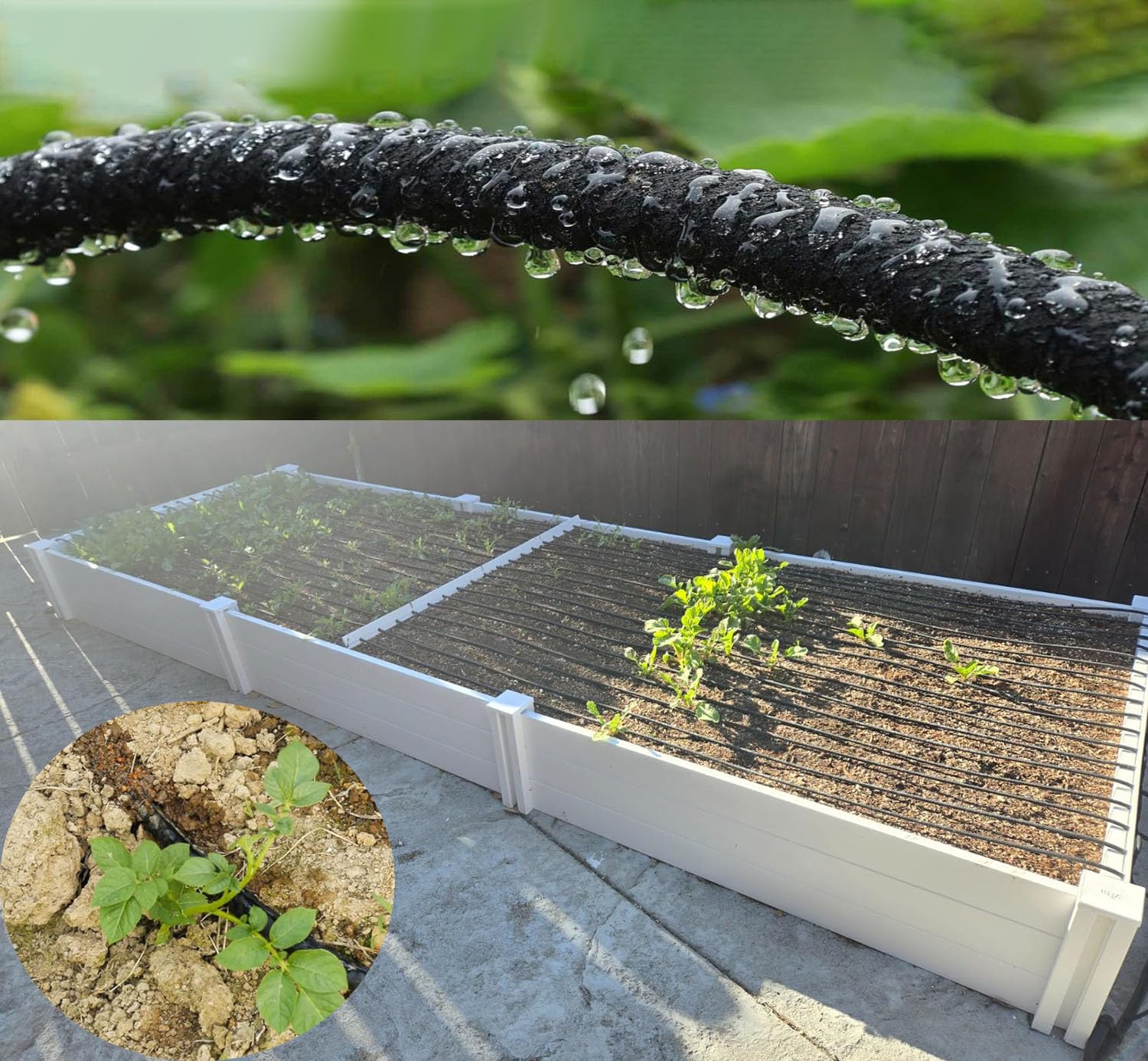 Tubo de manguera de remojo de 1/4 pulgadas para riego por goteo, manguera de riego de 100 pies con varios accesorios, riego por goteo de goma de mayor duración, ahorra un 70% de agua para jardín y