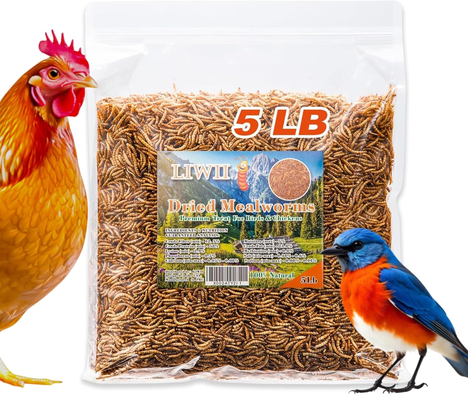 Dried Mealworms - 5 LBS, 100% Natural, Non-GMO