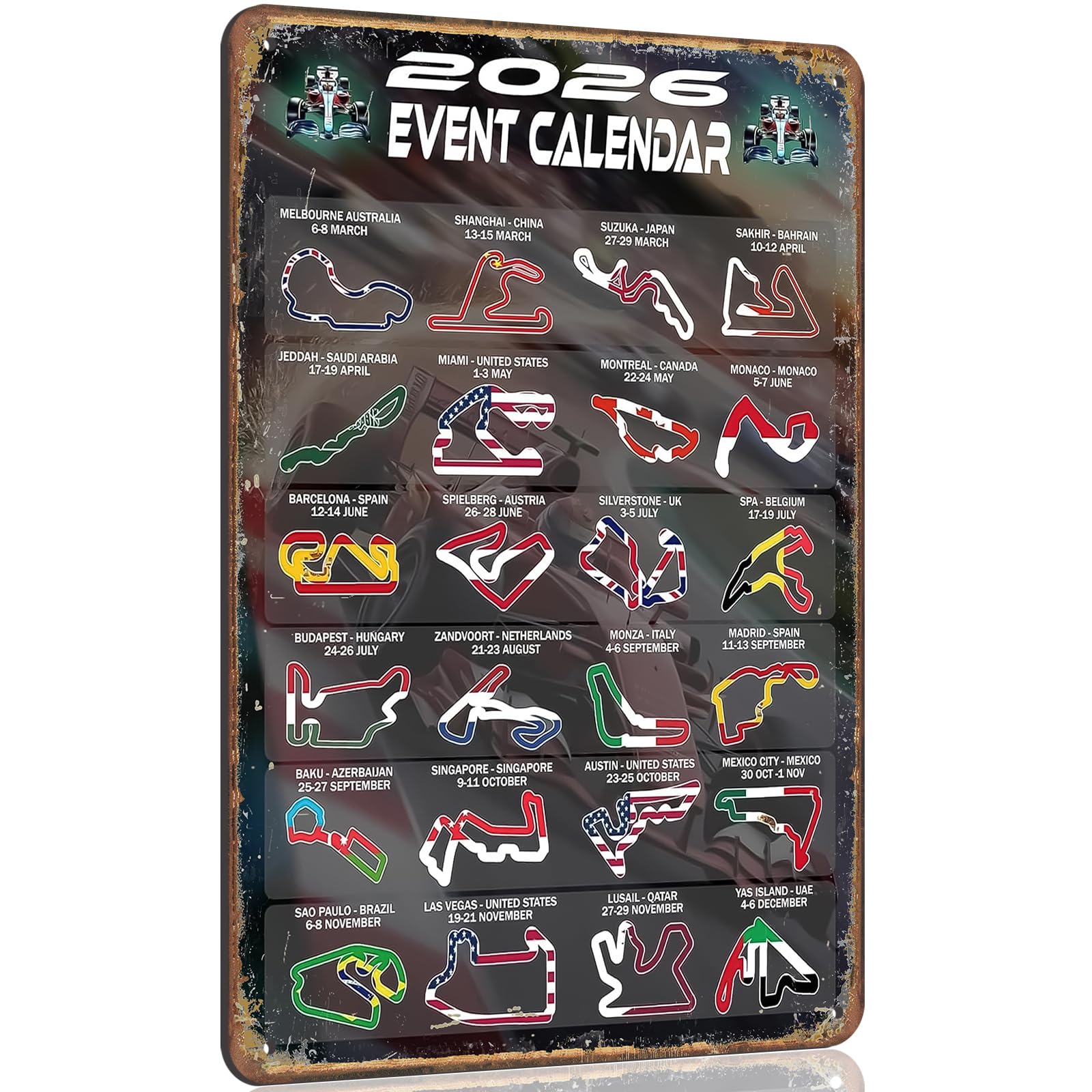 F1 Gifts Metal Signs Route Map Vintage Wall Art F1 Gifts for Men Formula 1 Advent Calendar Poster Garage, Game Room, or Home Space Decor A Unique Gift for Racing Enthusiasts 30x20cm