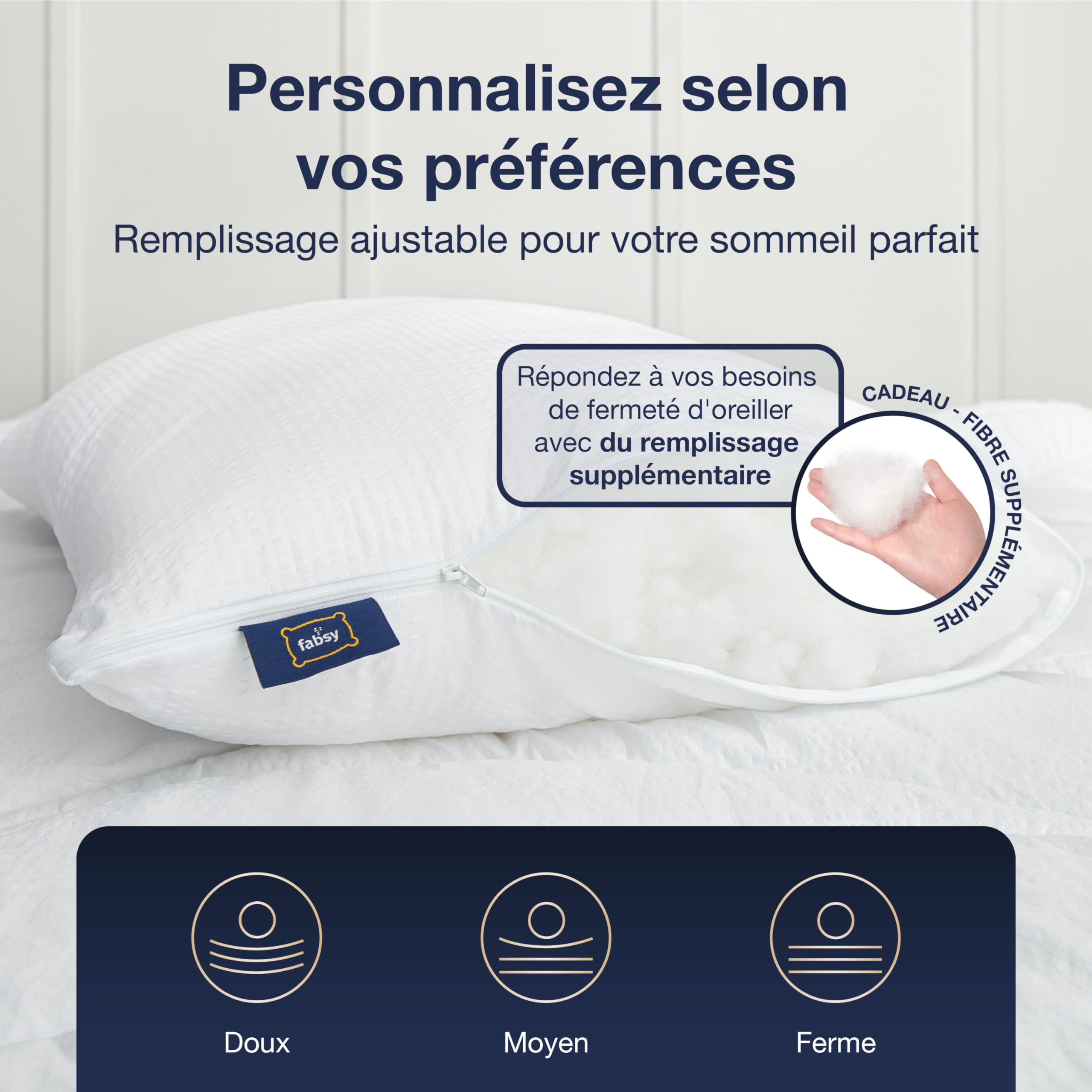 Fabsy Lot de 2 oreillers de lit-Oreiller en Microfibre-Oreiller Super Doux et Rafraîchissant, Rempli de bules de Polyester Respirantes-Durable–Coussin Réglable en Hauteur (Blanc, 65x65cm)