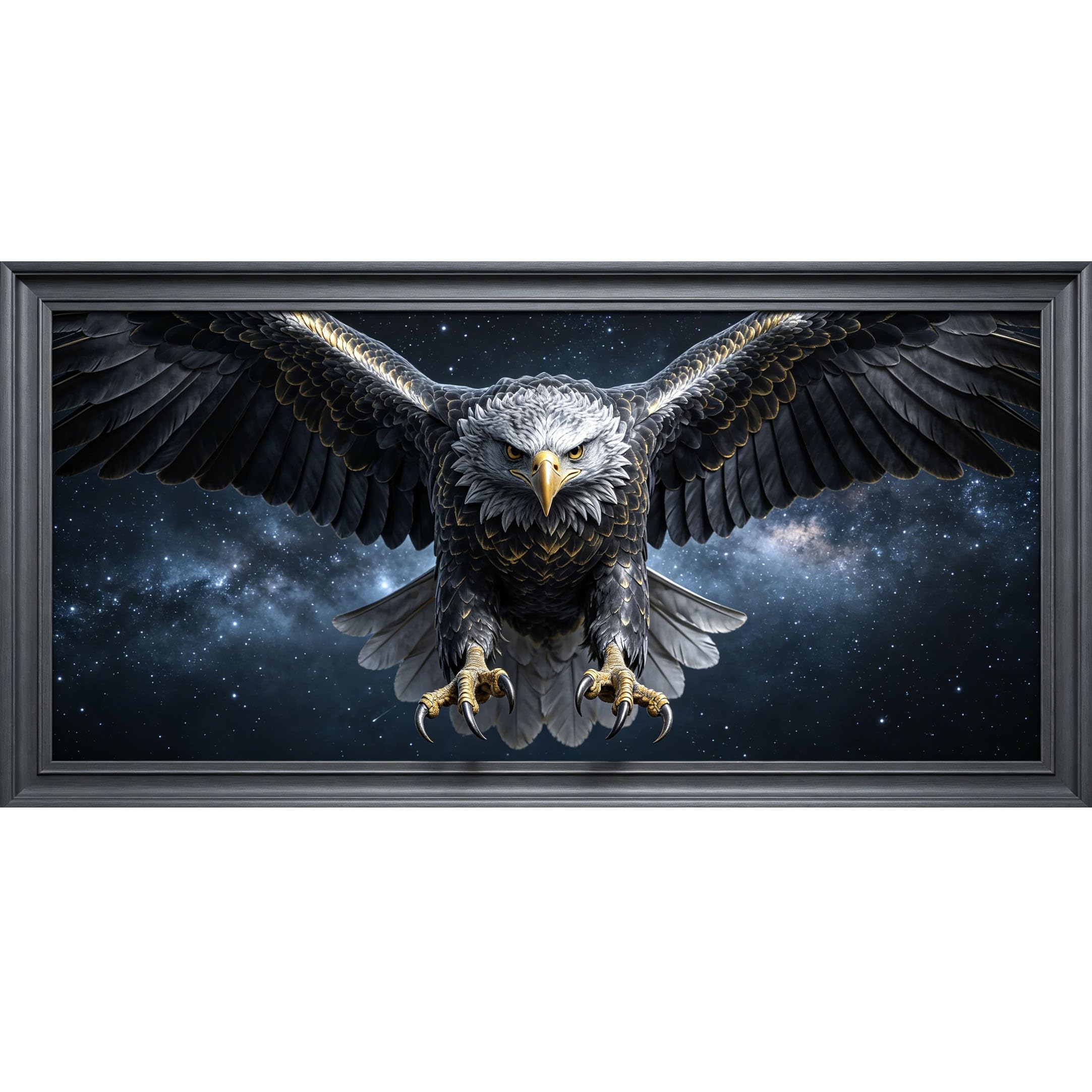 Agglomerix 3D Framed Wall Art Eagle in Flight Galaxy Sky Stars Abstract Trompe l'oeil Large Size Self-Adhesive Removable Wall Decor Prints Artwork for Living Room Bedroom Office