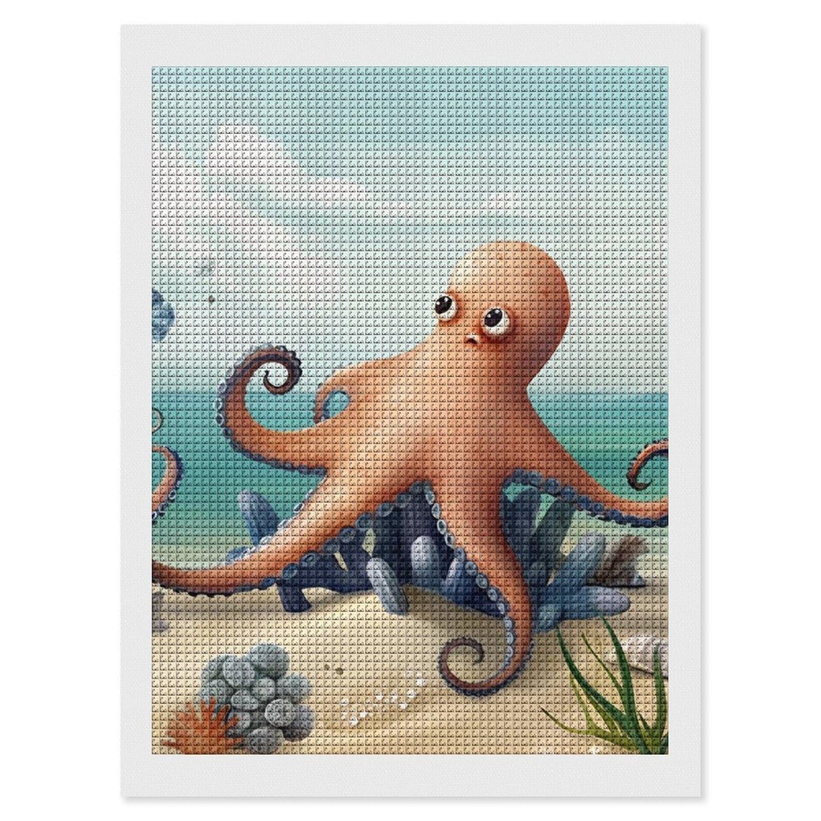 Beach Octopus Starfish Diamond Art Kits for Adults, DIY 5D Diamonds Painting Kits for Beginner, Round Full Drill Diamond Dots Painting, 12"x16" Diamonds Pictures Gem Art and Crafts Wall Decor