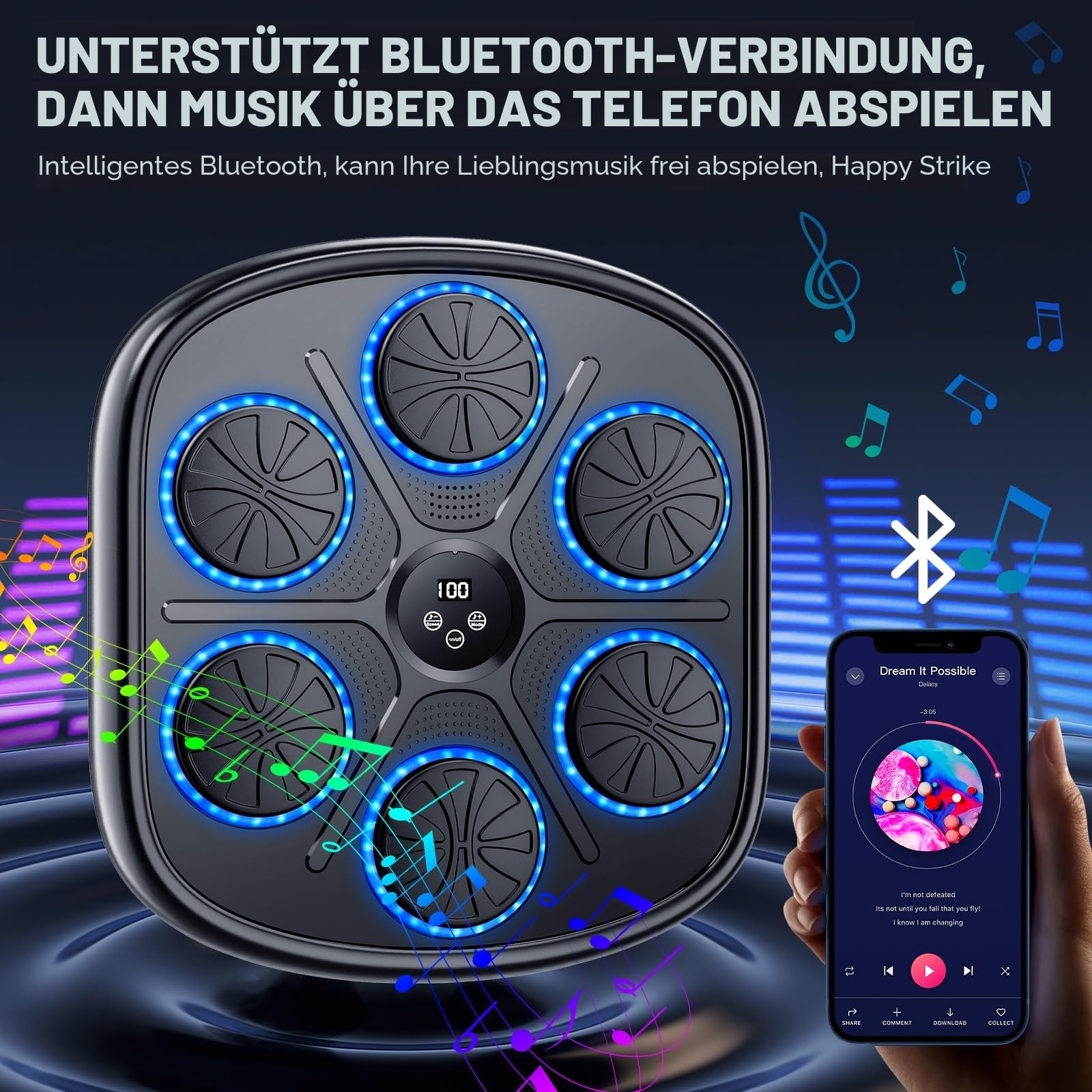 Music Boxing Machine, LED Intelligente Elektronische Boxmaschine mit Musik, 9 Geschwindigkeits und Trainingsmodi, Bluetooth, Automatische Zählung, Wandmontiertes Boxziel für Erwachsene und Kinder