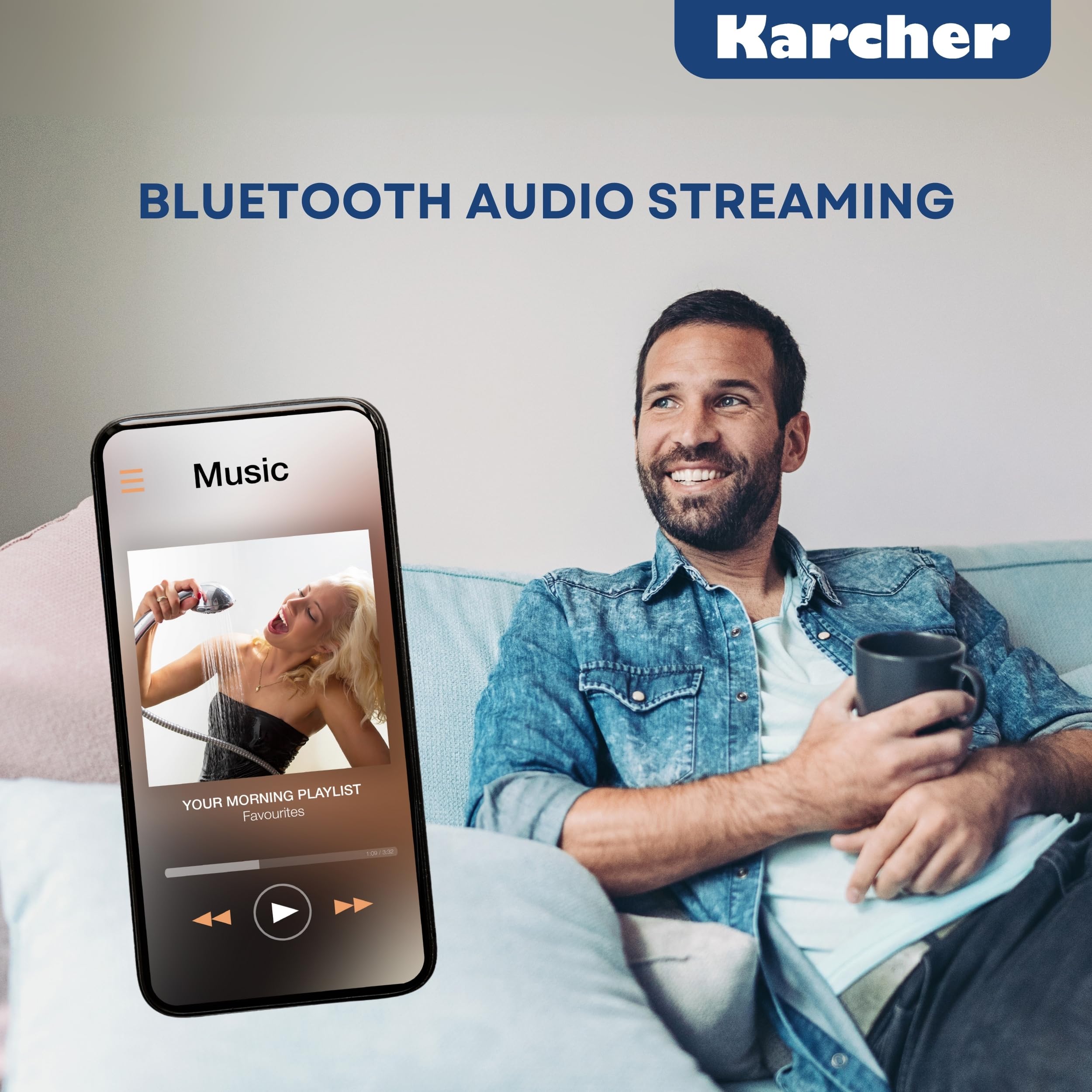 Karcher RA 2038D-S - Radio de Cocina con Radio FM/Dab+, empotrable con Bluetooth y lámpara, Radio Digital con Doble Alarma, Despertador y Temporizador de Cuenta Regresiva, Plata