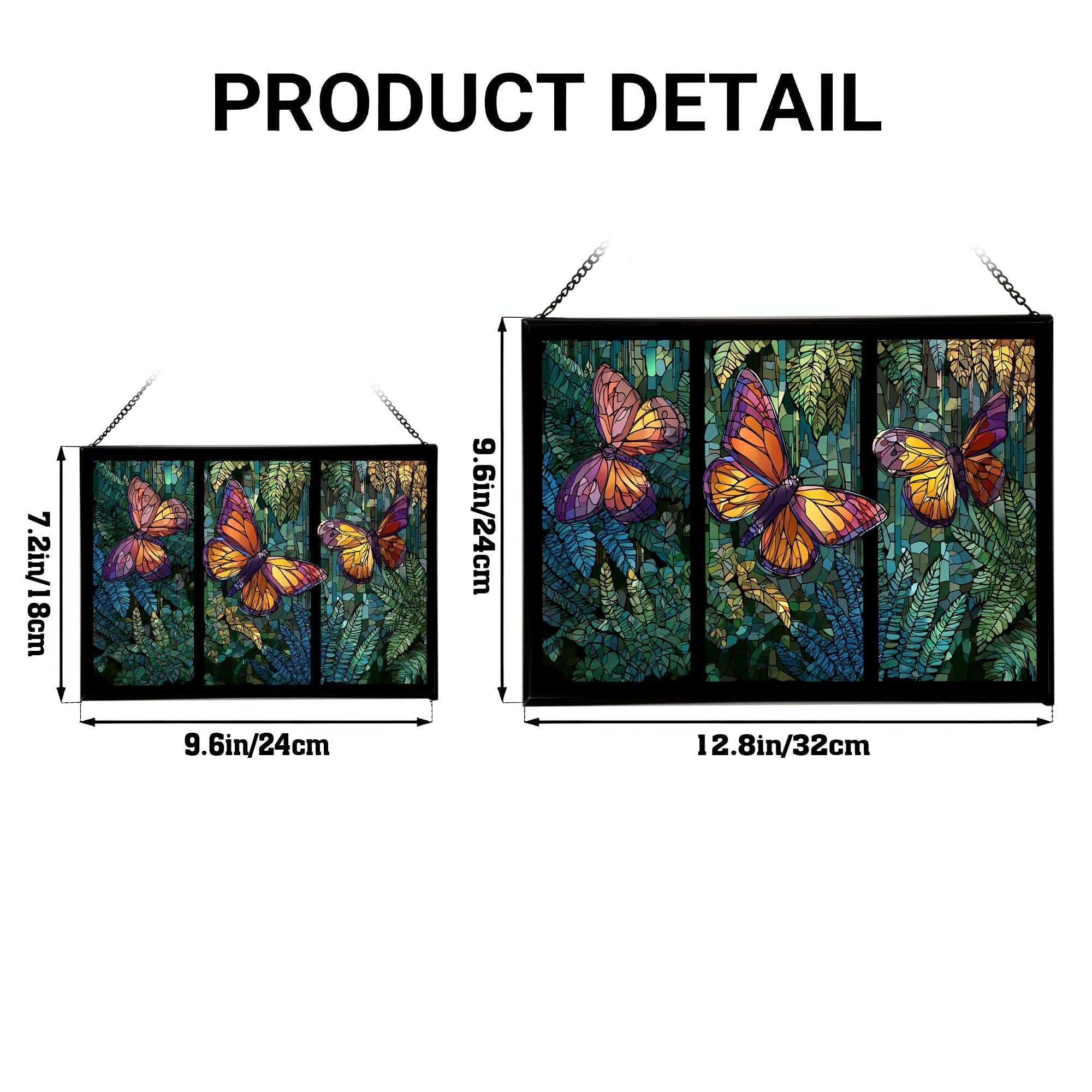 Butterfly Trio – Fern Wood Animal Stained Glass Suncatcher – Rectangular Hanging Window Panel with Artistic Nature Background – Wildlife Glass Art Gift for Animal and Nature Lovers U7zxaa