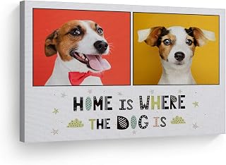 Smile Art Design Custom Photo Print Canvas Print with your Photo Personalized Photo 2 Images Home is Where the Dog is Quote Personalized Gifts for Dog Lovers Custom Pet Photo Prints - 8x12 inches