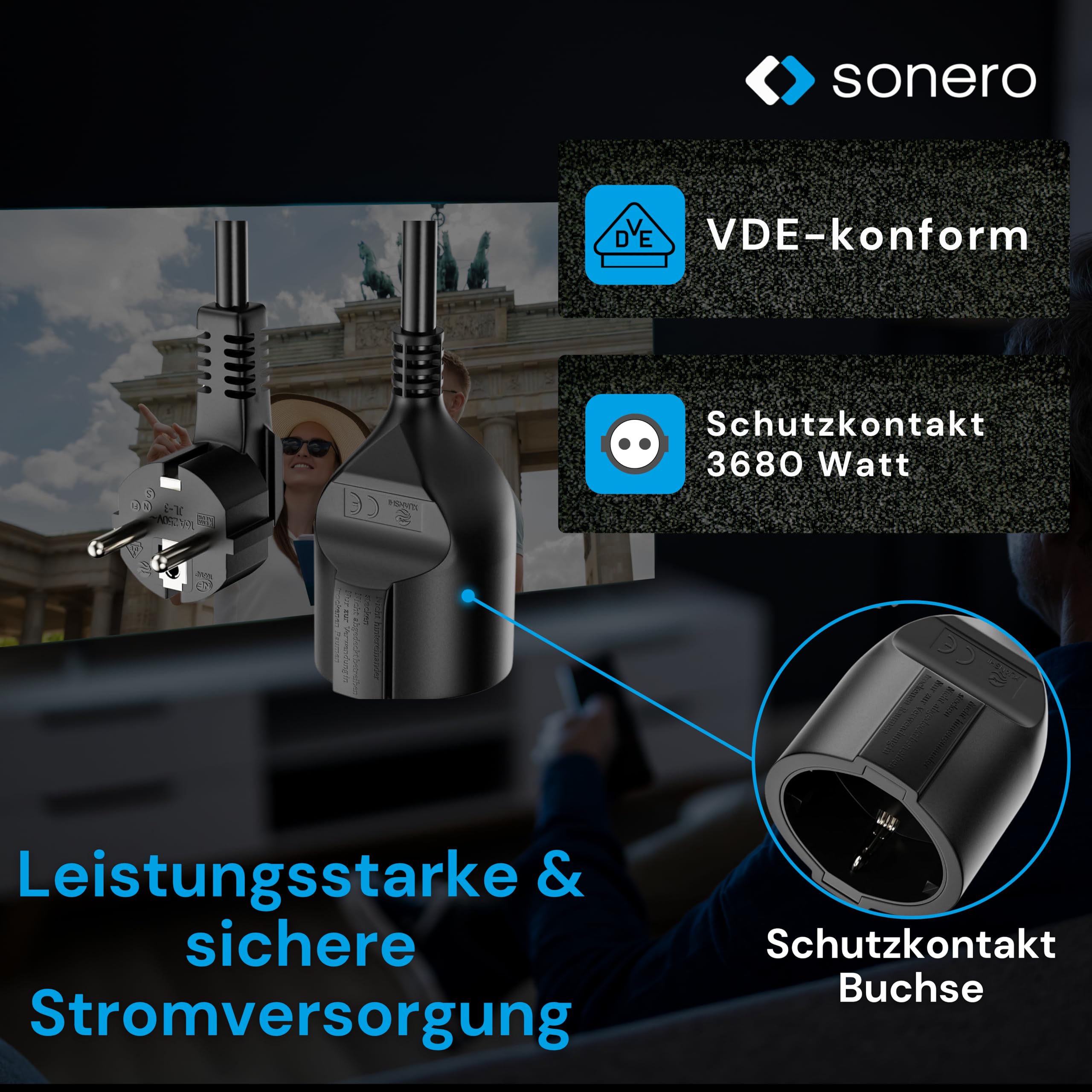 sonero Verlängerungskabel Stromkabel, Schutzkontakt Stecker Buchse, 20m