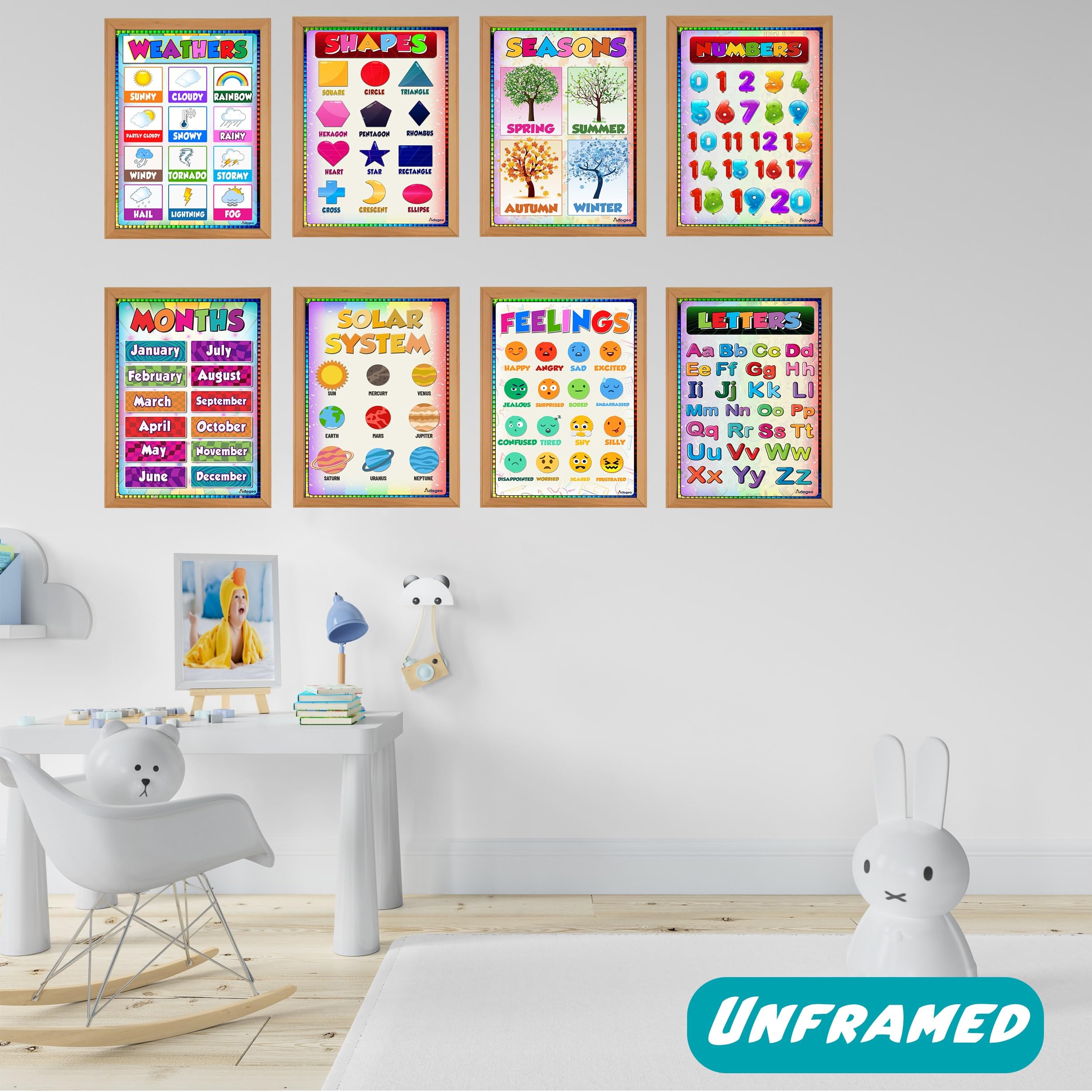 Set of 12 Educational Posters for Preschoolers & Toddlers - Alphabet, Numbers, Shapes, Colors, Seasons, and More | Must-Have Classroom Materials for Kindergarten | Days of the Week, and ABC Alphabet - Image 8