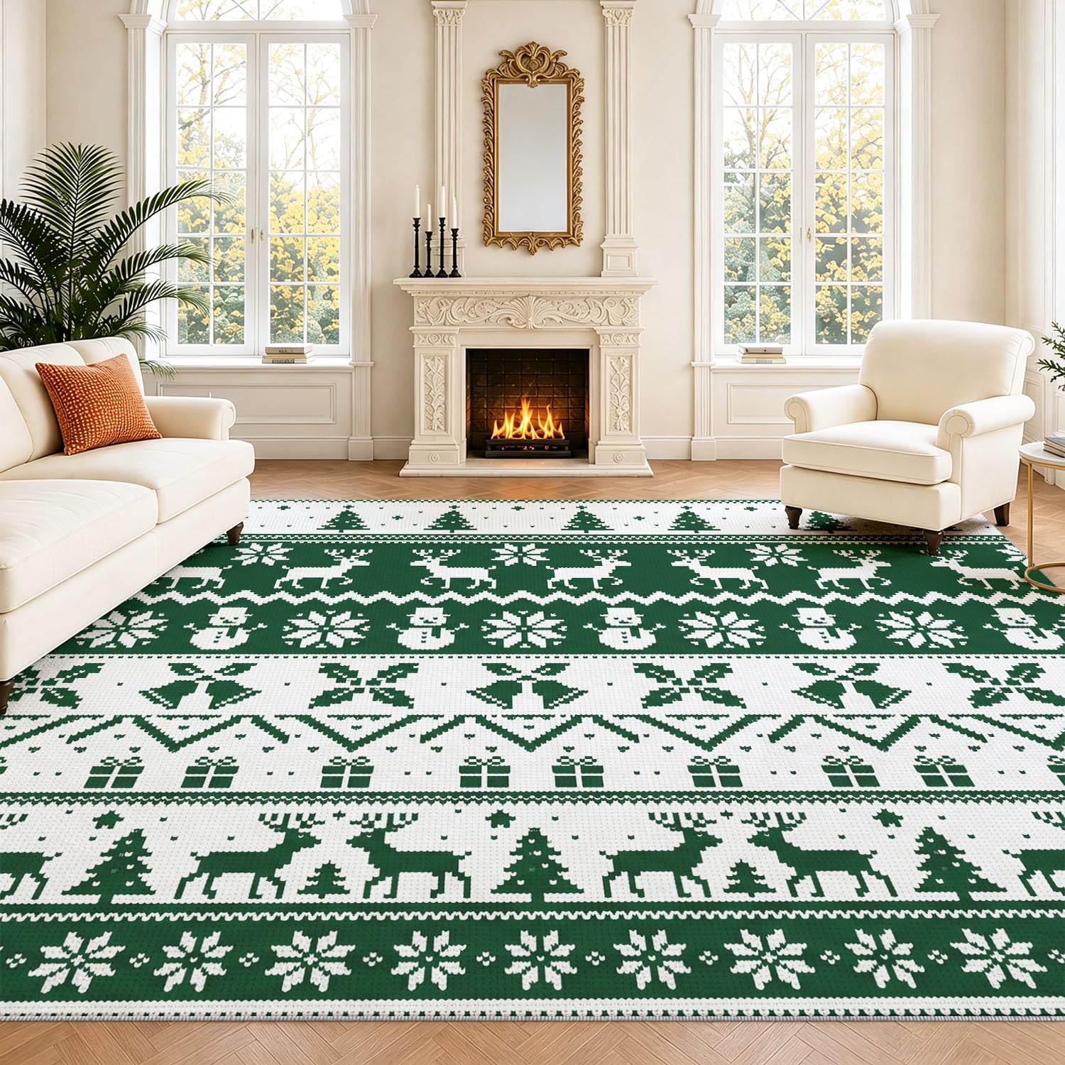 Tapis 160 x 230 cm Salon Nordique Noël Doux Lavable antidérapant