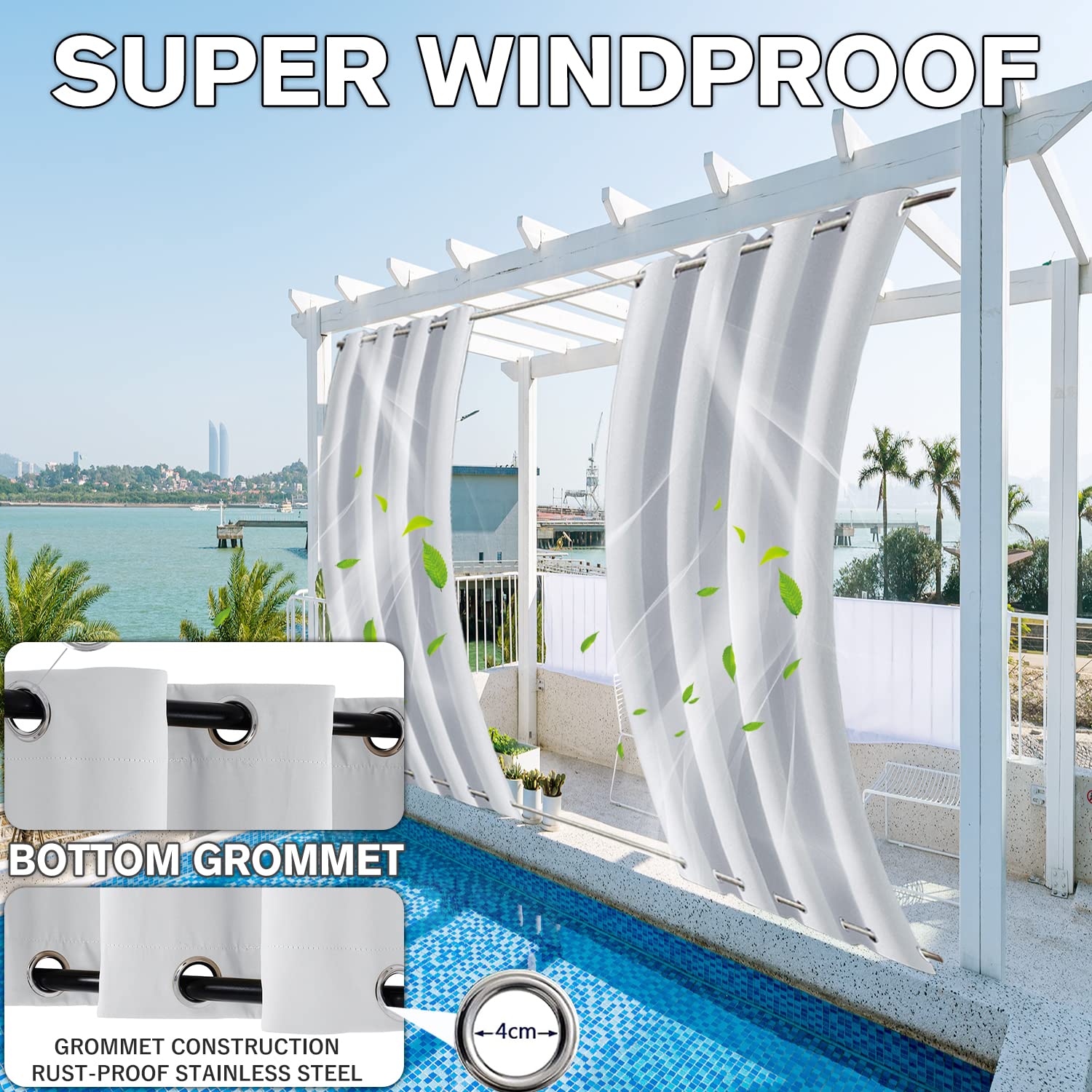 KUZRZNH Outdoor Curtains, Outdoor Curtains with Eyelets Top and Bottom, Waterproof Weatherproof Curtain, Sun Protection - Image 3