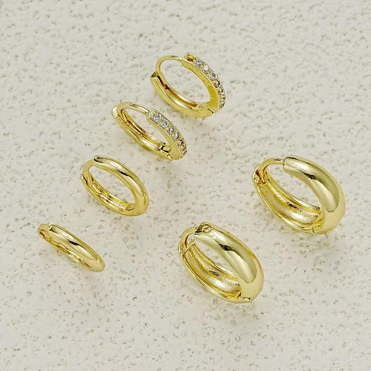 3 Pairs Small Gold Hoop Earrings Set for Women Trendy 14k Gold Huggie Earrings Earring Set for Multiple Piercing Dainty Gold Earrings Stack Hypoallergenic Cartilage Earrings - Image 5