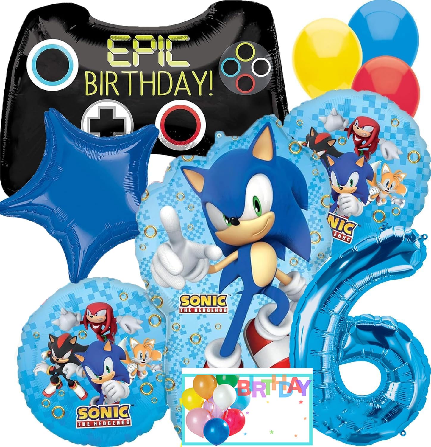 Anagram Sonic Hedgehog Bouquet of Balloons, Multicolor Officially Licensed (4452102) 6th Birthday