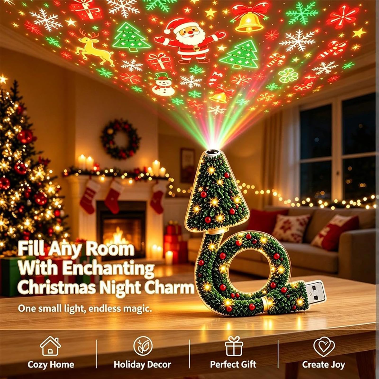 Proiettore luminoso natalizio, luce notturna a forma di albero di Natale con proiezione a soffitto e oltre 6 motivi festivi; ideale per camera da letto, soffitto, scrivania e decorazioni (2pcs)