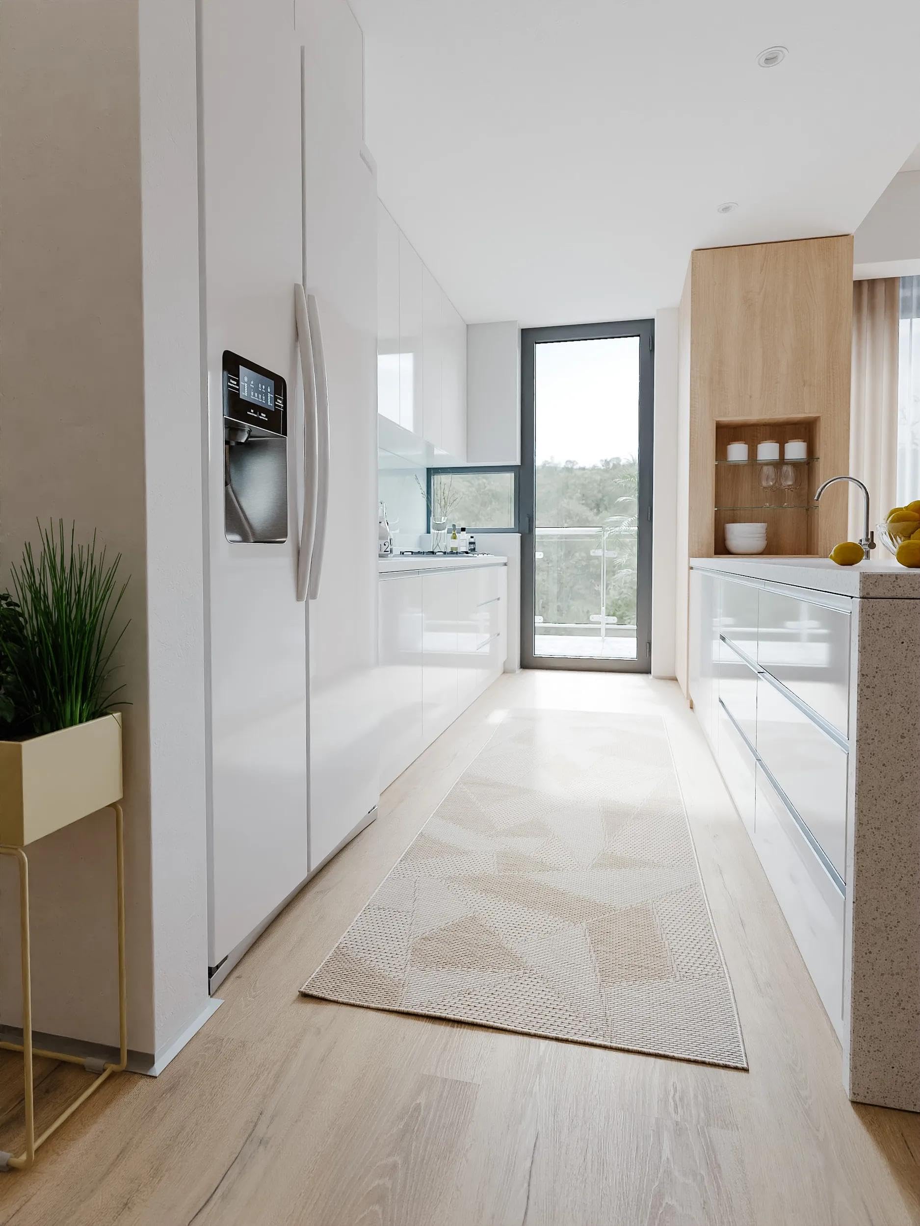 benuta Nest Bronco – włókno syntetyczne – nadaje się do użytku na zewnątrz – chodnik i w stylu: geometryczny, minimalistyczny – łatwy w pielęgnacji do salonu, sypialni, kremowy, 80 x 250 cm