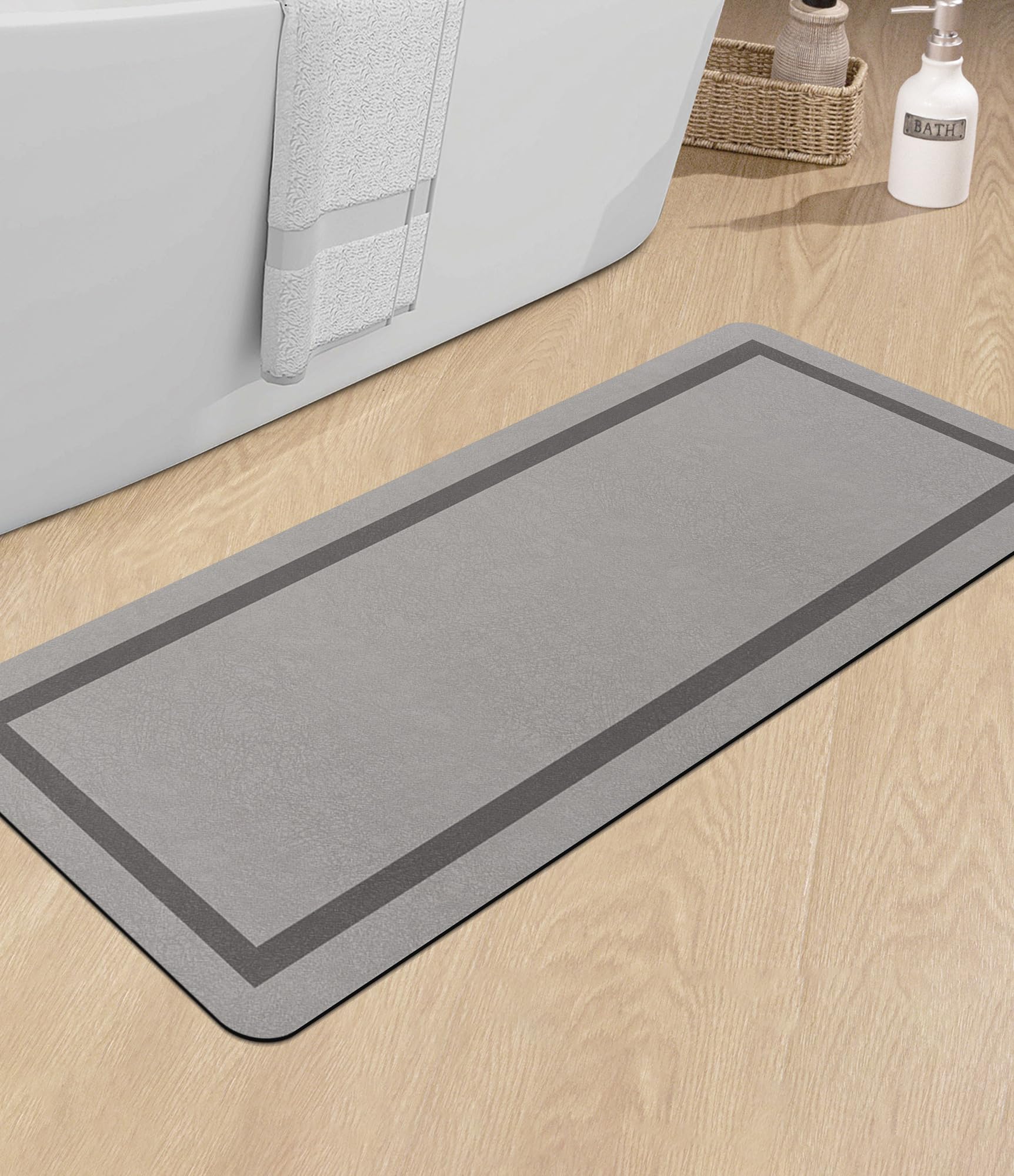 chakme Bathroom Mat Rugs Runner 47x17, Ultra Thin Magic Mat Bathroom Rug Non Slip Bath Rugs Quick Dry Absorbent Bath Mats for Bathroom Floor, (Grey, 47"x17")