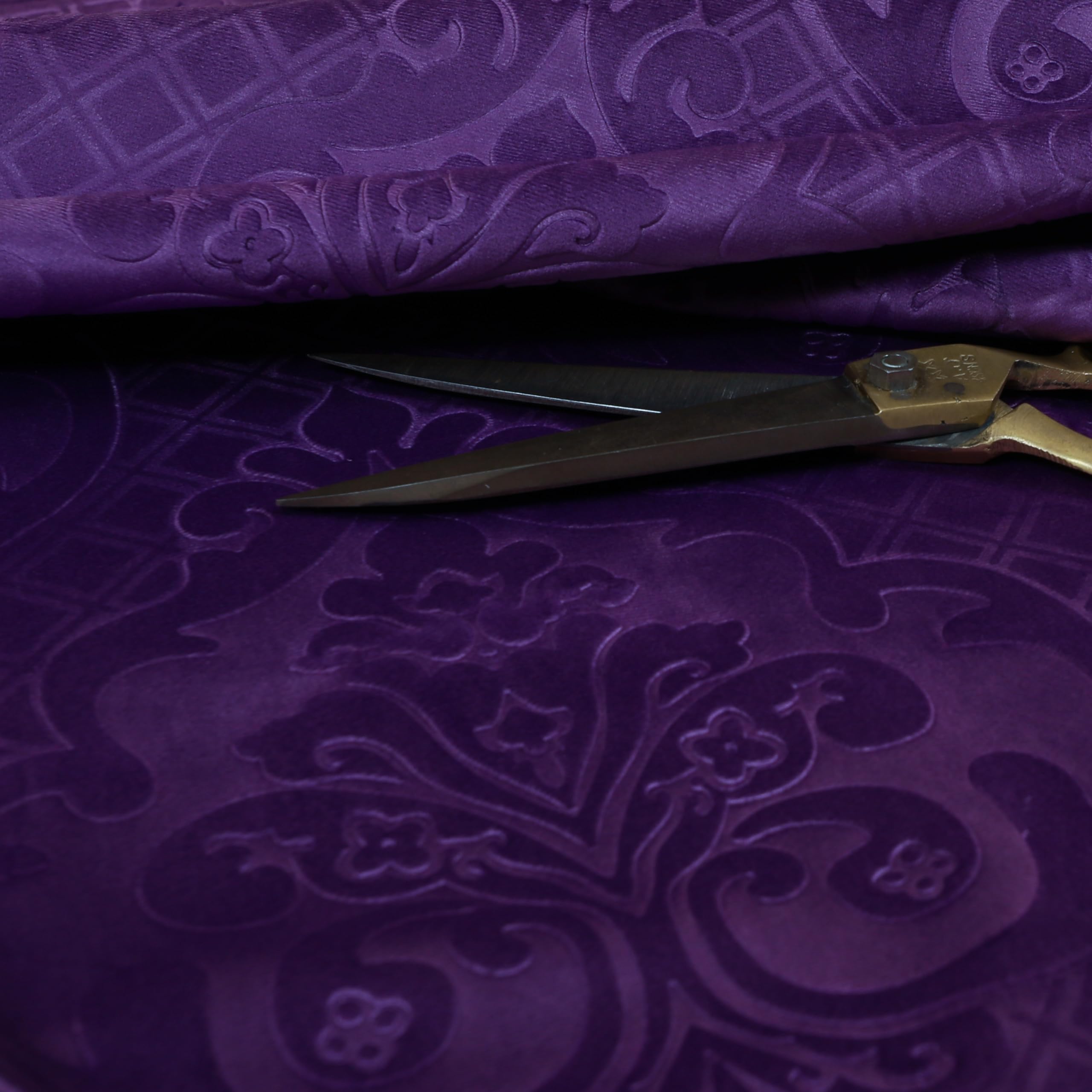 Redbrick Mill Fabrics Flame Retardant Furnishing Soft Velvet Embossed Damask Quality Pattern Upholstery Fabric Upholstery, Purple for Sofas Curtains by The Metre (Per Metre) โ image 1