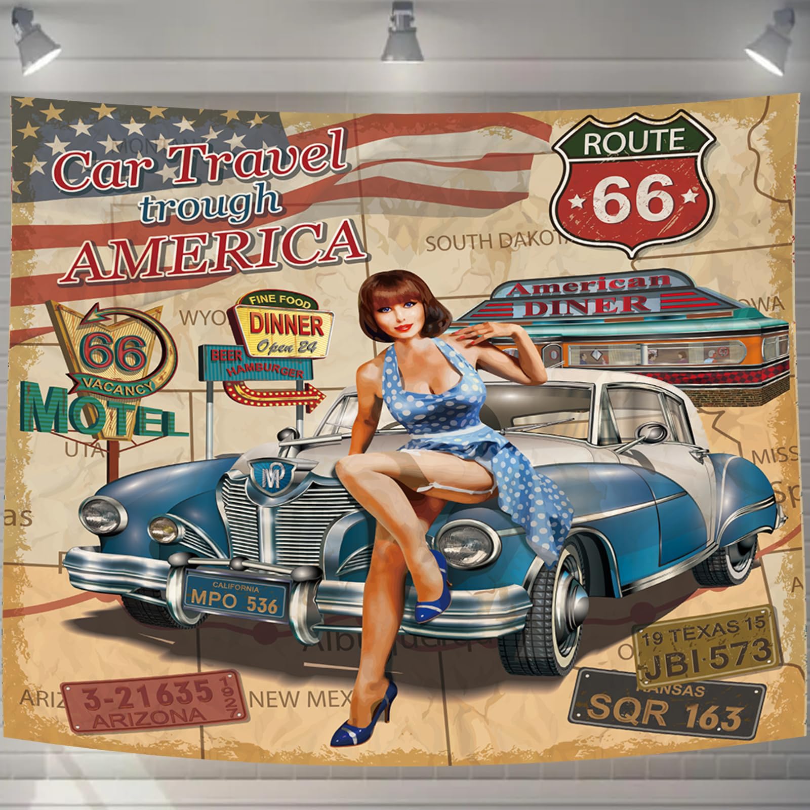 Amazon.co.jp: U-SITU タペストリー クラシックカー ウィンテージ風 車