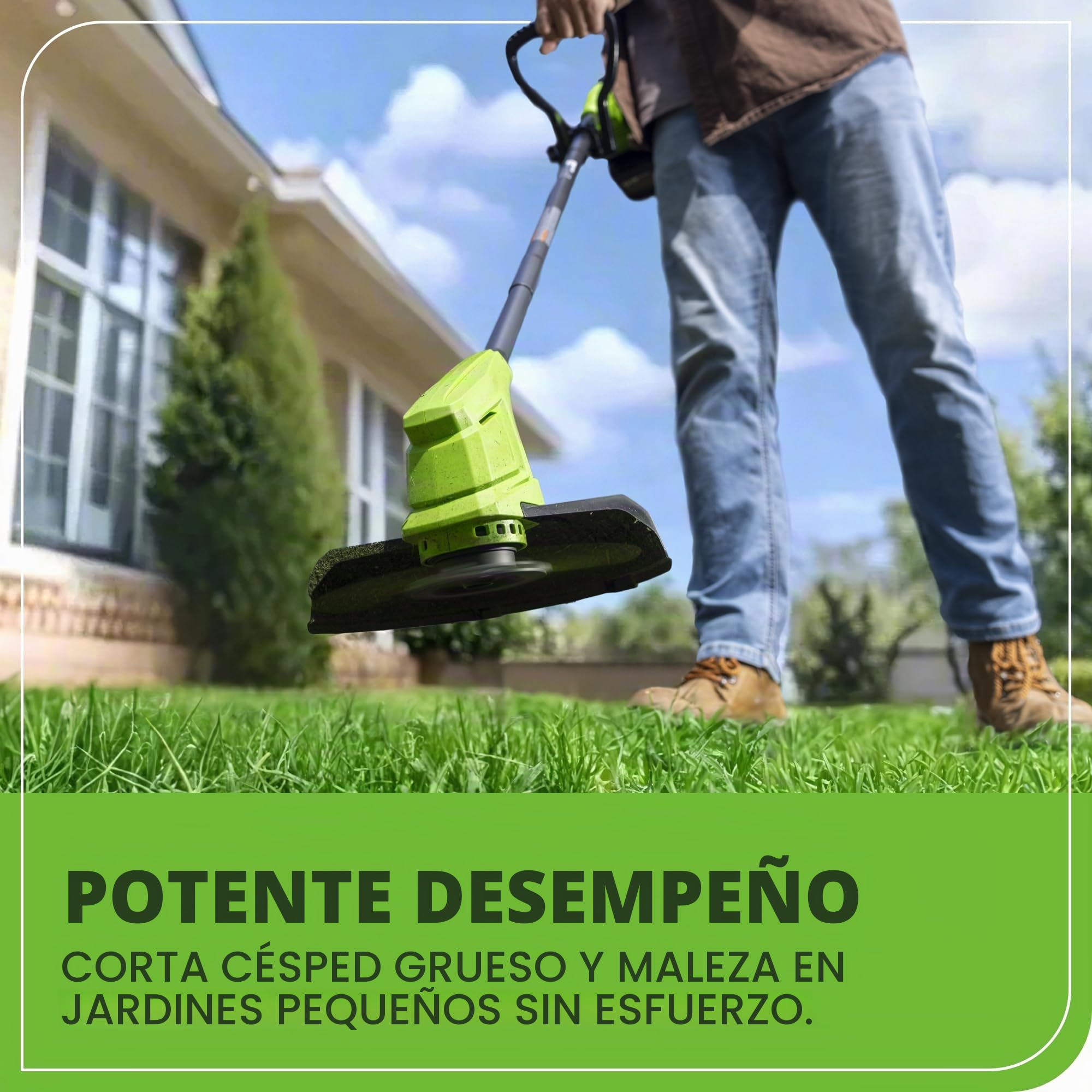 Greenworks 24V desbrozadora bateria para Jardines pequeños y medianos, 25 cm de Ancho de Corte, Incluye 20 Cuchillas de plástico para Clientes con batería de 2.0 Ah y Cargador
