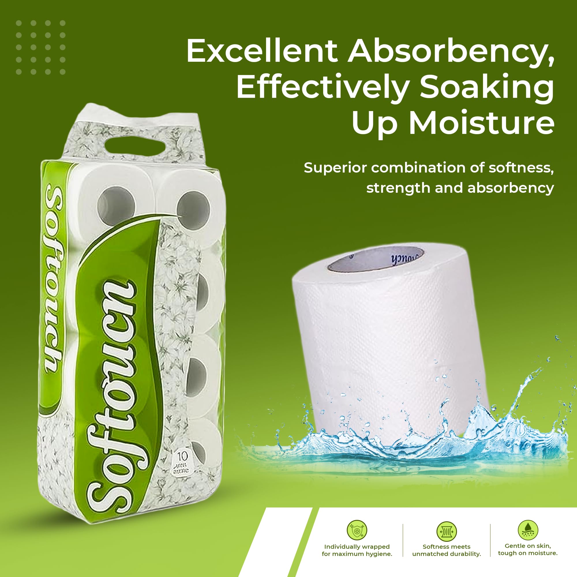 Softouch 2 Ply Toilet Paper Tissue Roll Family Pack 10-in-1 (240 Sheets Per roll) - Image 5 thumbnail