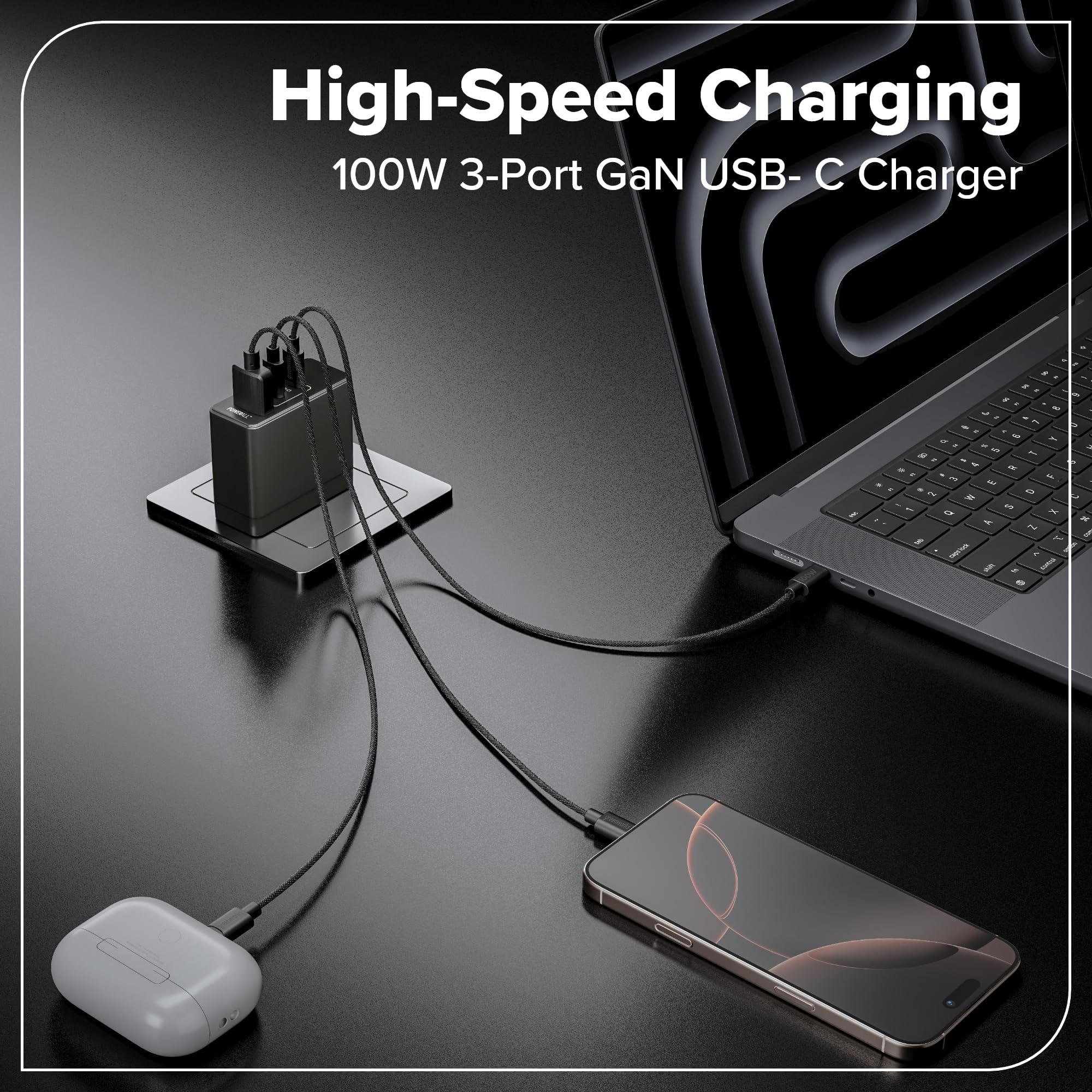 Greenworks Ładowarka USB-C 100 W szybka ładowarka PPS, kompaktowy zasilacz do MacBooka Pro/Air, iPad Pro, Galaxy S24/23, iPhone, Pixele, 3 lata , AP100EA