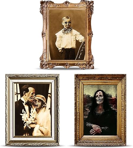BBTO Decoraciones de Halloween 3D cambiantes de cara de terror, retratos en movimiento, retratos de mansión gótica, marco de fotos de mesa,