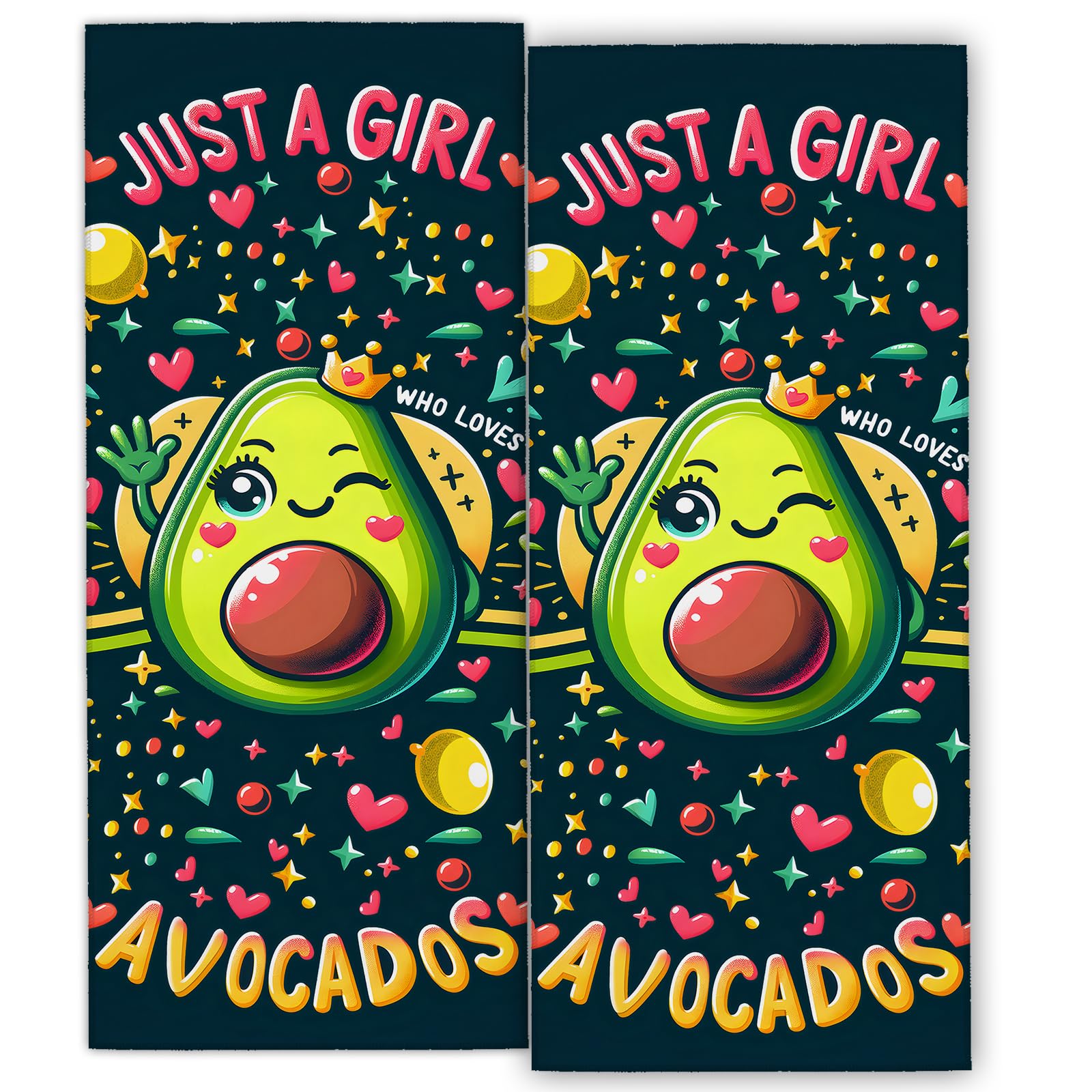 MIEPOS Funny Avocado 2 Piece Hand Towels,Just a Girl Who Loves Fruit Kitchen Decor Towel Set,14.5x28in Absorbent Polyester Handtowels for Gym,Bath,