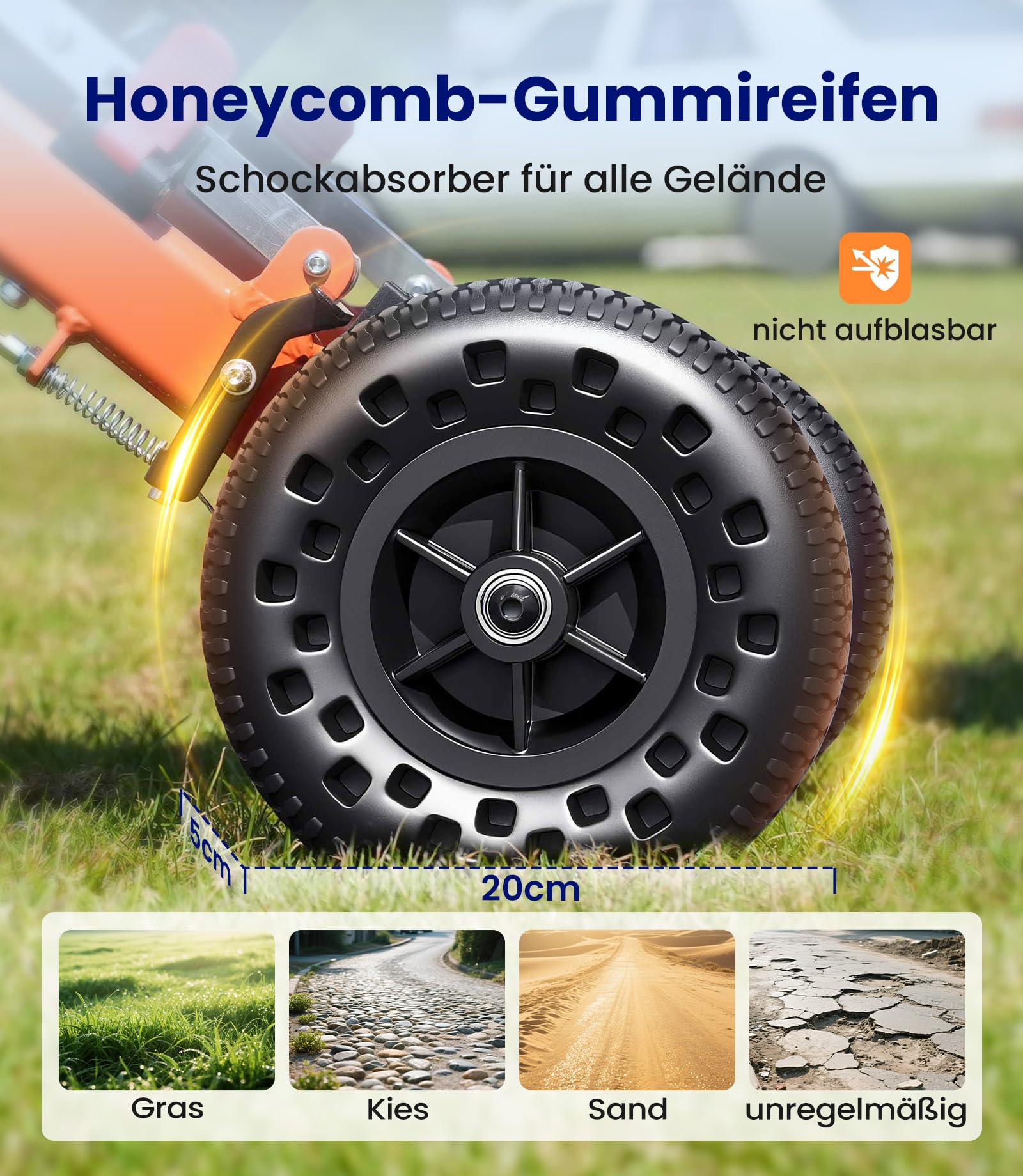 VOCIC U41 Rollstuhl Faltbar Leicht Ultraleichter Reiserollstuhl 8.6KG | Transportrollstühle klappbar,20CM Honeycomb Gelände Reifen,Schmaler Rollstuhl für Wohnung,Aluminium|Orange