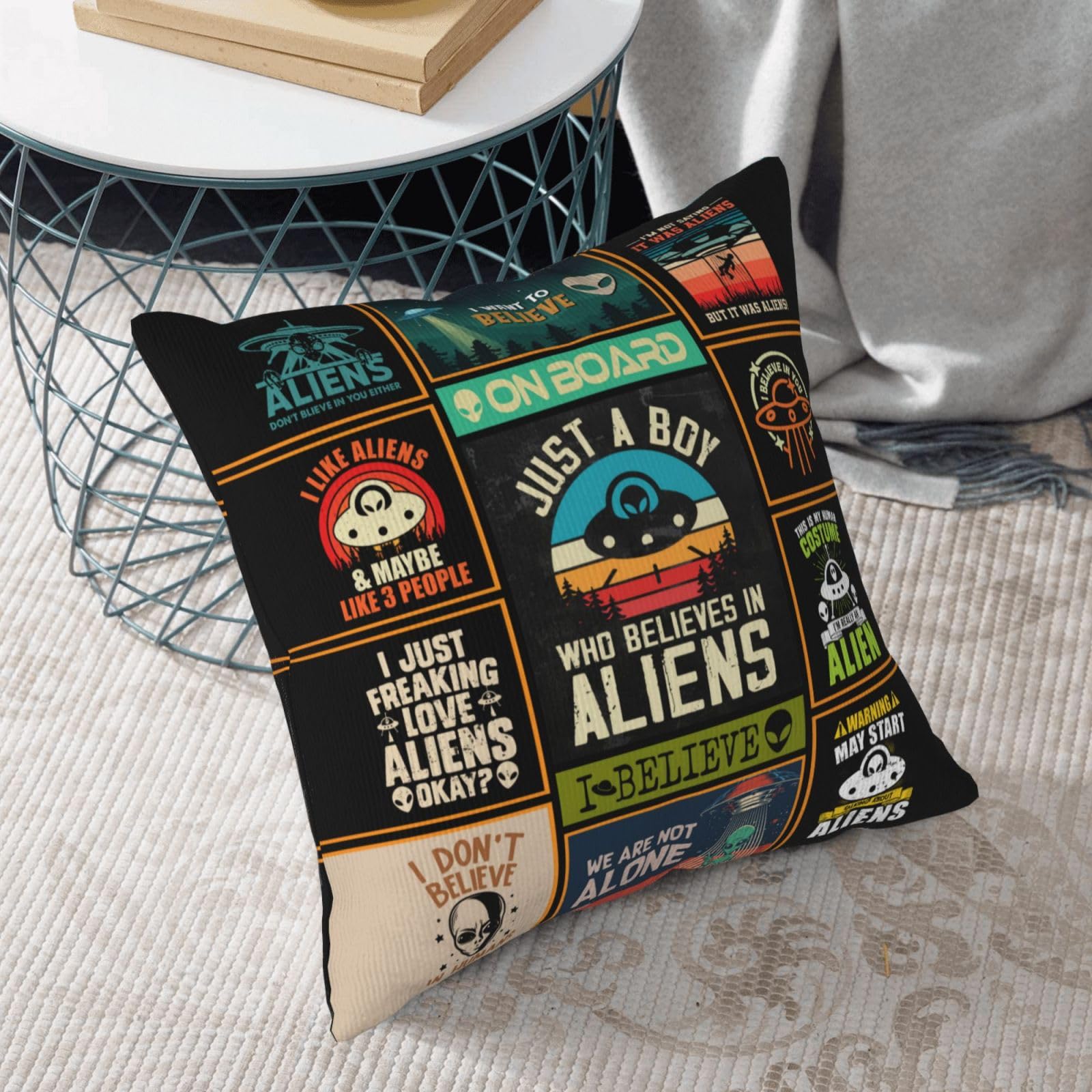 Alien Gifts - Funny Alien Gift for Men - UFO Gifts - Ancient Aliens Merchandise - Alien Stuff - Birthday Gift for Alien Lovers - Alien Decor Throw Pillow Cover 18"X 18"