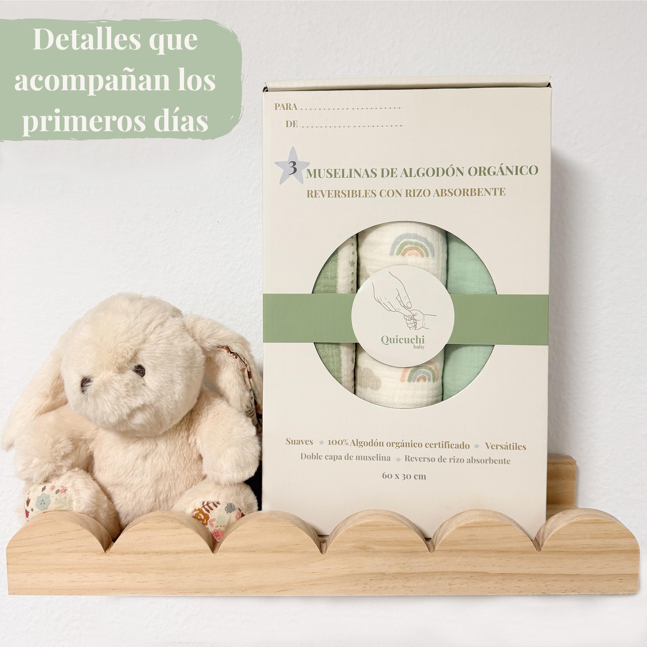 Pack de 3 Muselinas Bebé Algodón 100% Orgánico Gots 60x30cm- Gasas de Muselina Suaves y Rizo Absorbente- Salvababas Bebés Multiusos- Regalos para Recién Nacidos Niño y Niña (Verde Salvia)