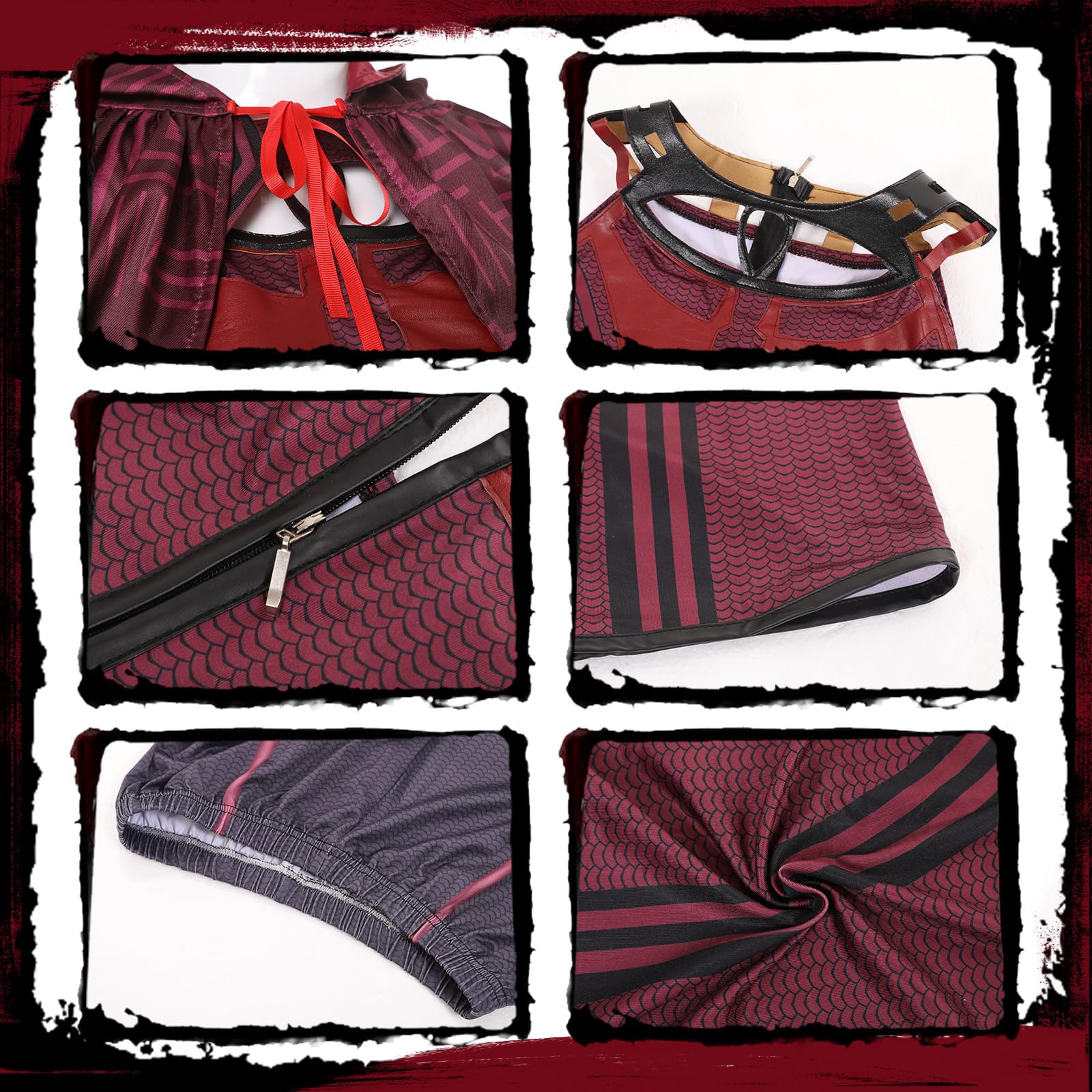 SINSEN Damen Wanda Maximoff Kostüm Scarlet Witch Cosplay Hose Anzug Umhang Outfit Kopfbedeckung für Halloween und Party