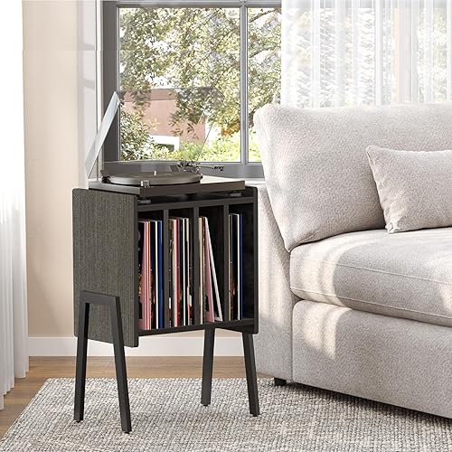 Miniatura 2 de TUTOTAK Soporte para tocadiscos, mesa de almacenamiento de discos, mesa auxiliar con estante de exhibición de soporte de vinilo, mesa auxiliar,