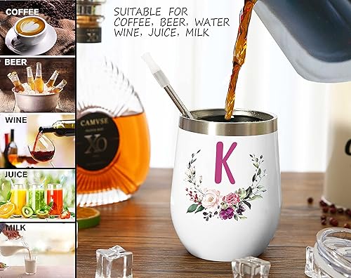 Miniatura 4 de K - Vaso con monograma, taza de café de vino de 12 onzas, regalo de despedida de soltera para dama de honor, regalo de despedida de soltera, de