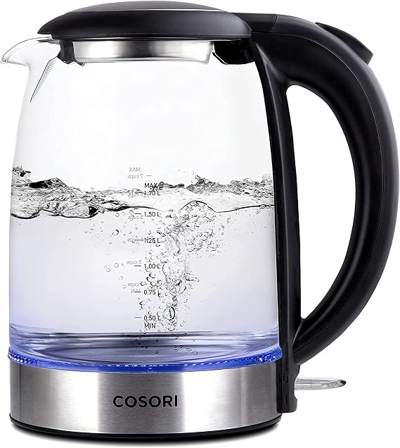 Chefman 2-Slice Digital Toaster, Pop-Up, Stainless Steel & COSORI Electric Kettle 1.7L, 1500W Wide Opening Glass Tea Kettle & Hot Water Boiler, Stainless Steel Filter And Inner Lid, Black