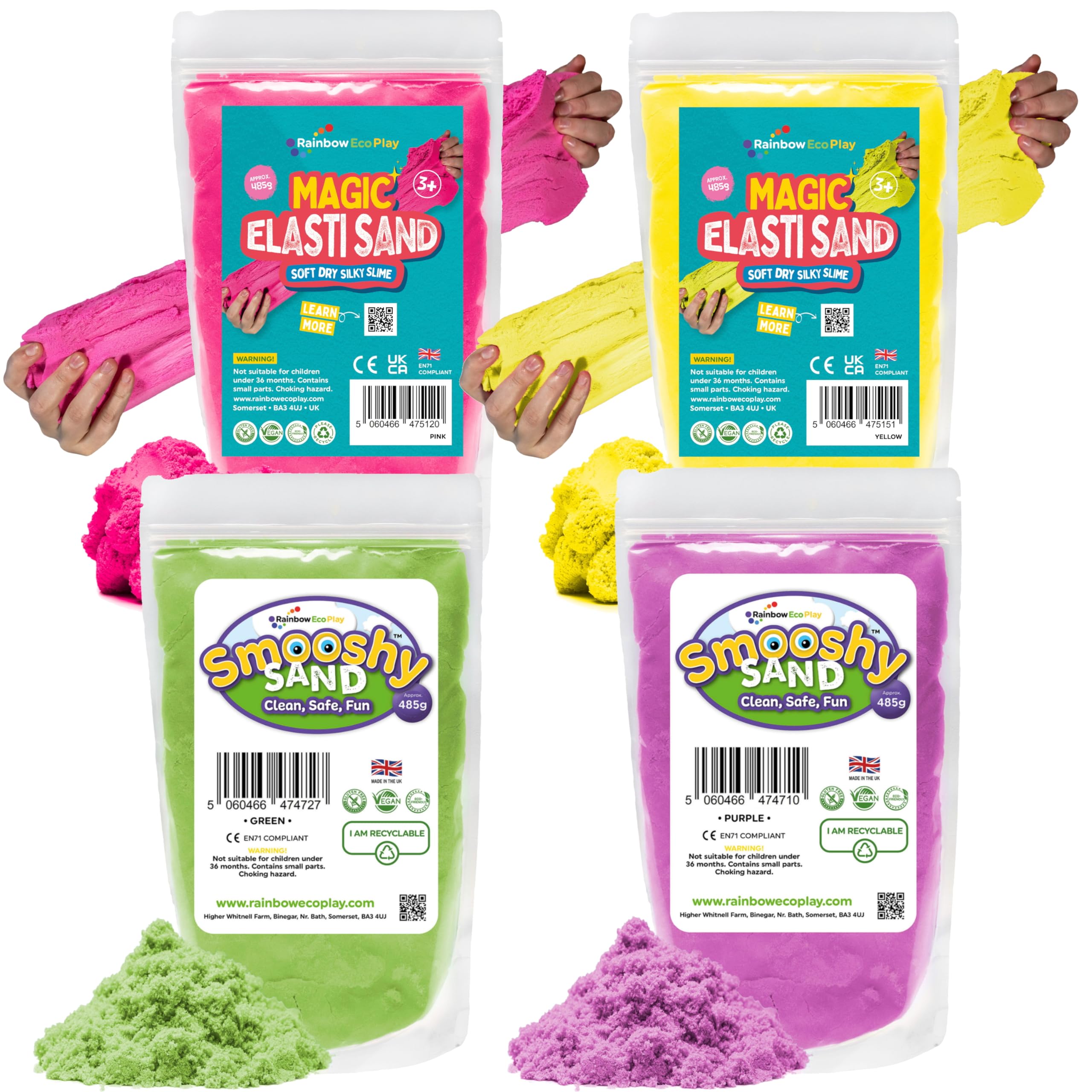 Sponsored Ad – Magic Sand Elasti and Smooshy - Assorted Colours – 4 x 485g - Childrens Coloured Sand for Kids - Stocking Fillers - Ideal for Sensory Play
