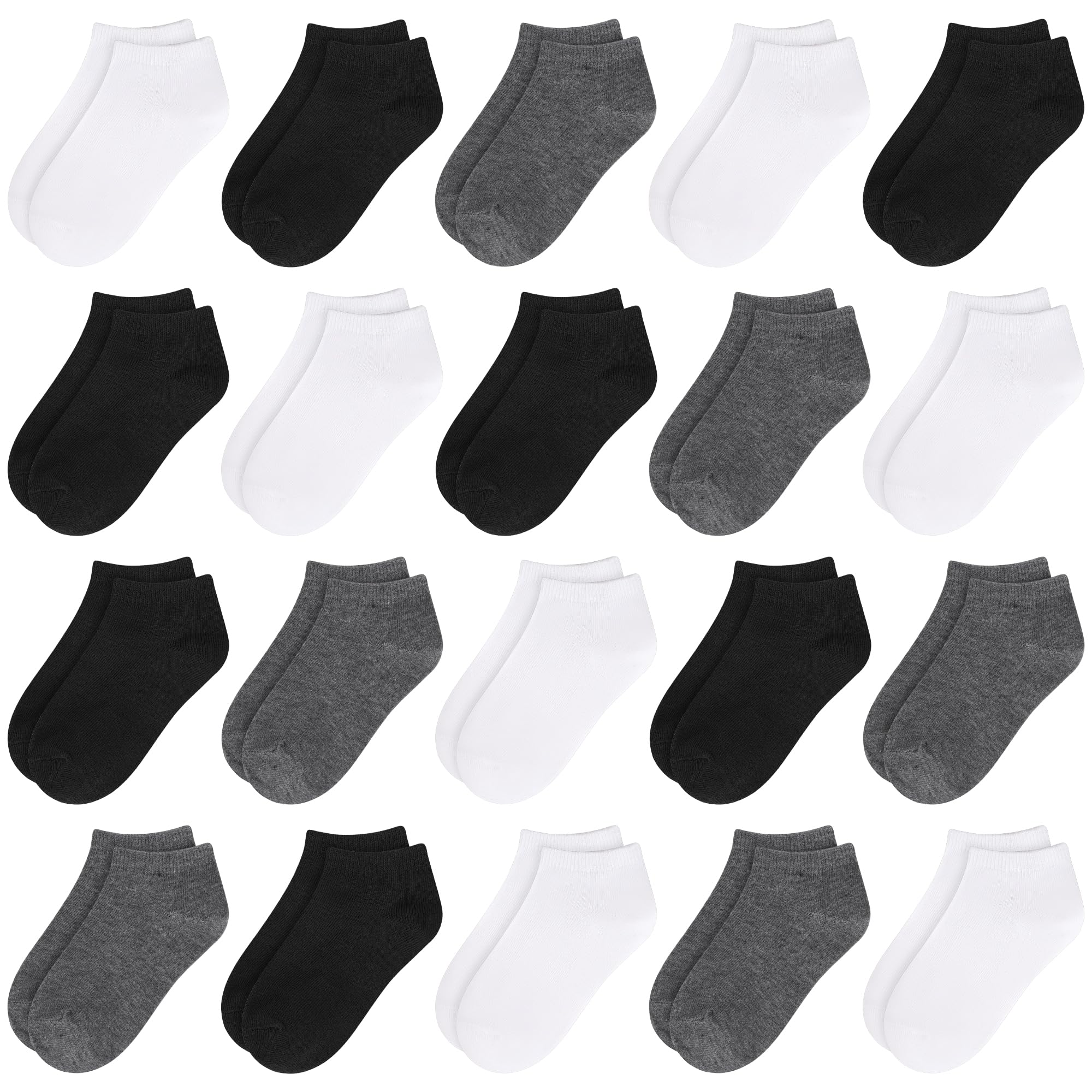 Tramle Men's White+Black+Grey Toddler Kids Boys Socks, 20 Pairs Unisex Baby Ankle Black Breathable Cosy Trainer Walking Socks 1-2 Years Old