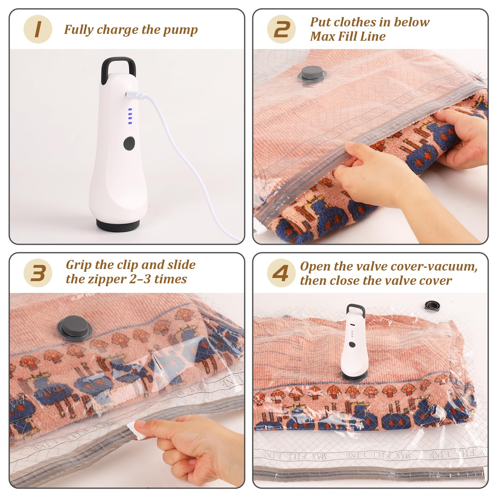 Bolsas de vacío para viajes con bomba inalámbrica, bolsas de sellado al vacío reutilizables para viajes de ropa, succión de 4500 Pa, bolsas de ahorro de espacio para el hogar, equipaje de mano