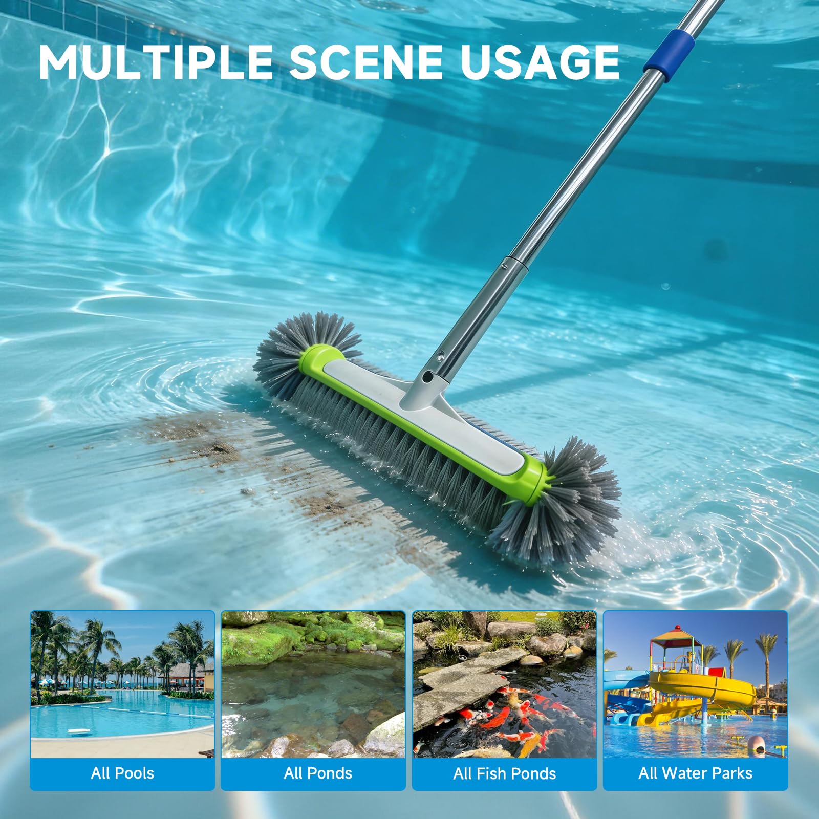 Cepillo Limpieza Piscina 160CM, Cepillo para Piscinas Lámina con Paño Limpieza, Piscina Palomillas Redondo, para Piscinas Desmontables, SPA, Estanque