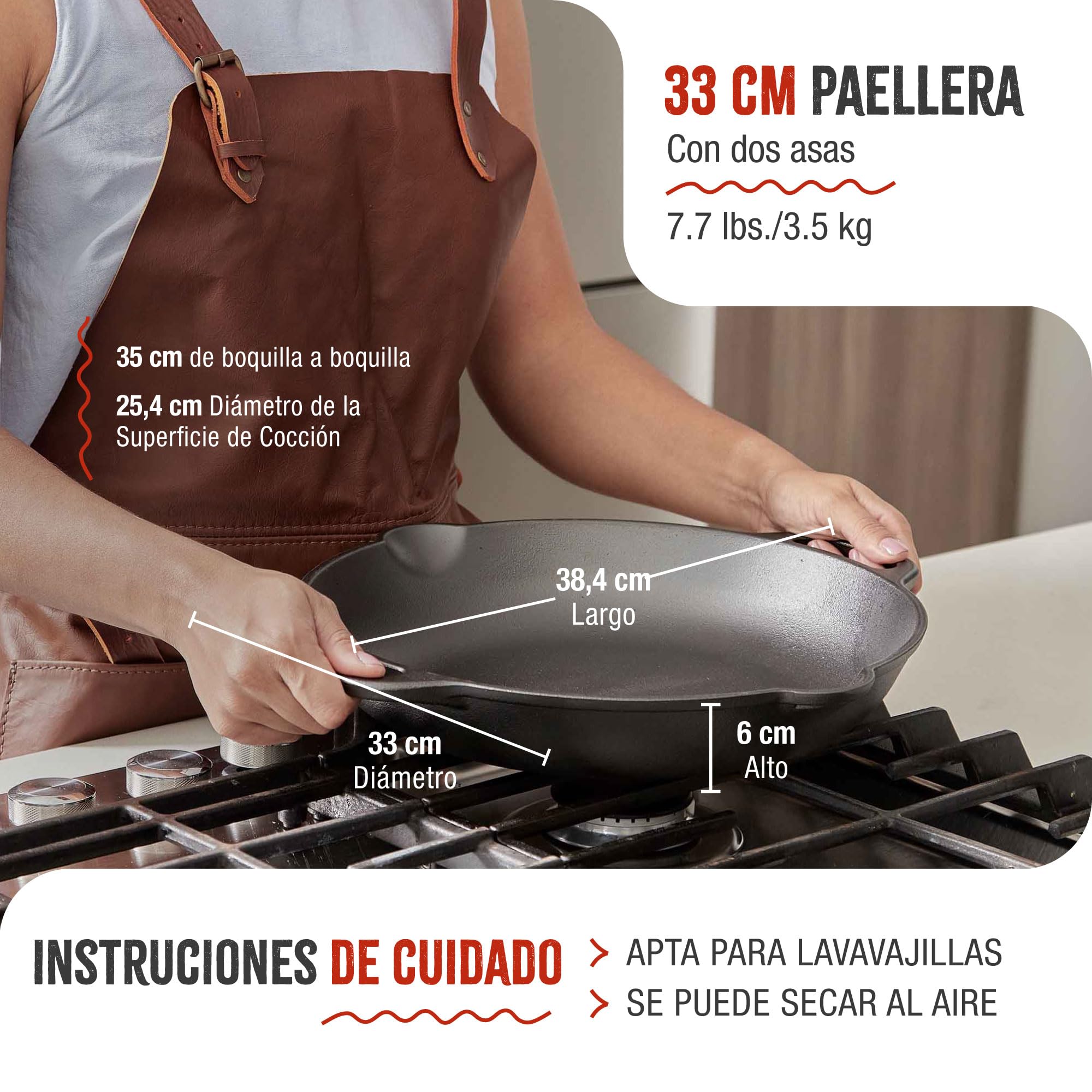 VICTORIA Paellera Sartén Hierro Fundido Esmaltado Inducción 33cm, Apta para Fuego, Barbacoa, Horno, Vitrocerámica, Gas, Cast Iron Skillet, Libre de Tóxicos sin PTFE ni PFOA