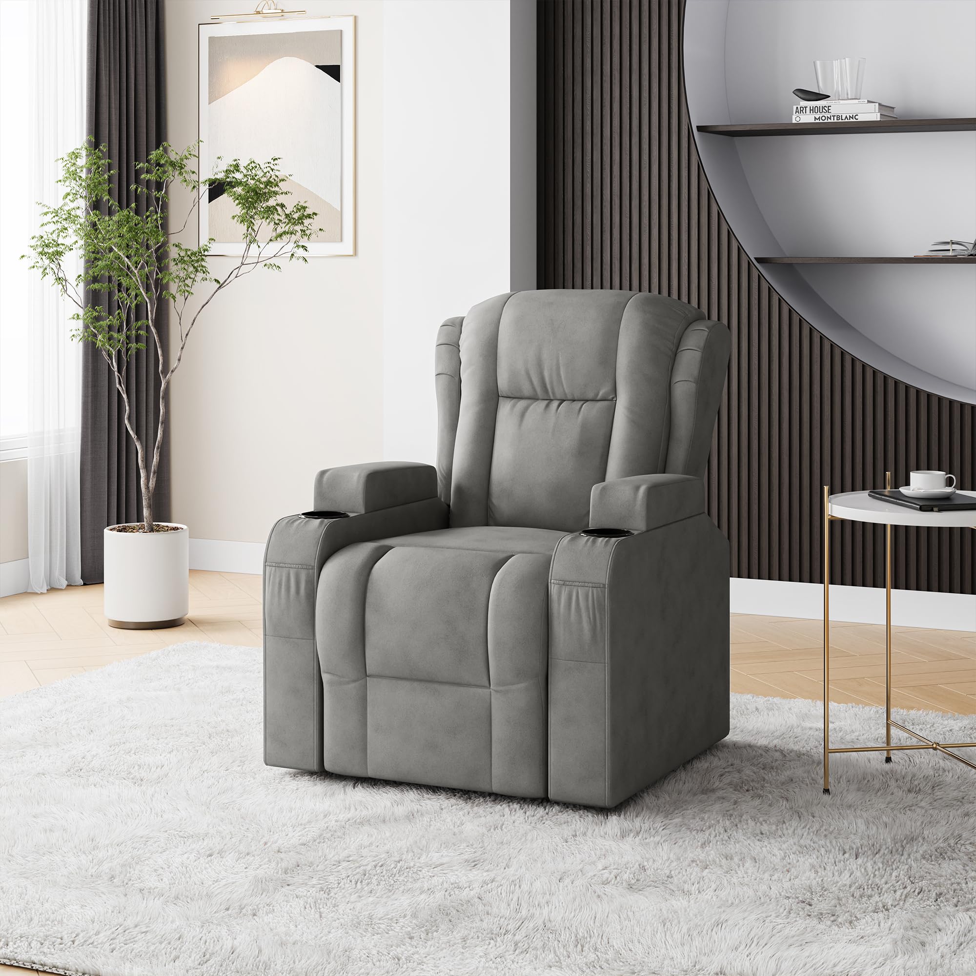 Fauteuil Releveur Électrique,8 Points de Massage Vibrants,Fonction de Chauffage et Chargement USB,Fauteuil Relax Electrique avec Dossier Inclinable 160° et Porte-Gobelet, Gris