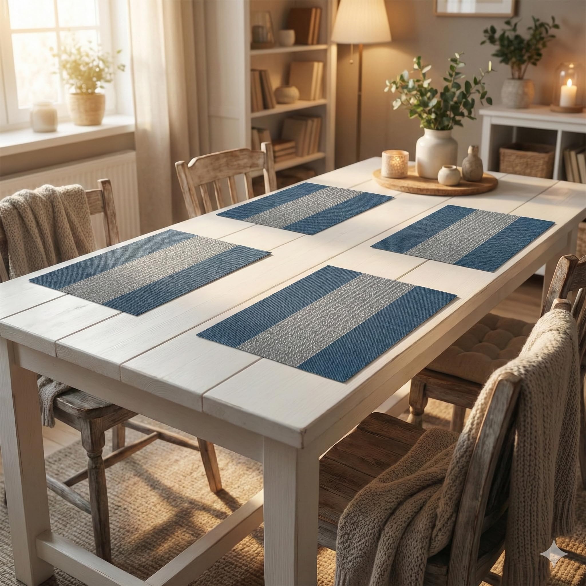 YELONA Placemats Set of 4, Heat-Resistant Woven Vinyl Table Mats, Non-Slip & Washable Dining Tablemats for Kitchen & Dinner Decor, Midnight Blue (45cm x 30cm)