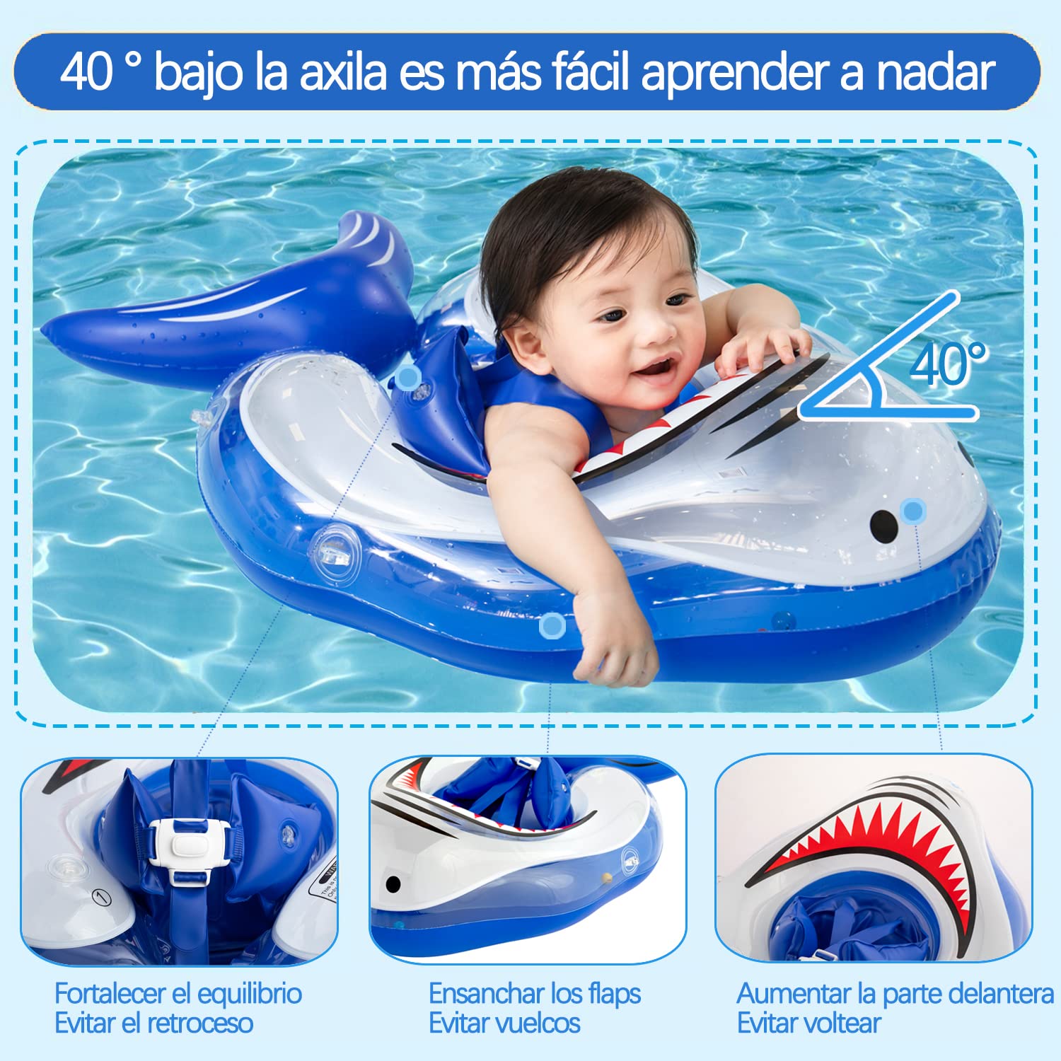 Flotador Para Bebé Con Toldo Y Asiento De Seguridad – Anillo De Natación Inflable Plegable, Protección Solar UV, Para Niños De 0 A 4 Años