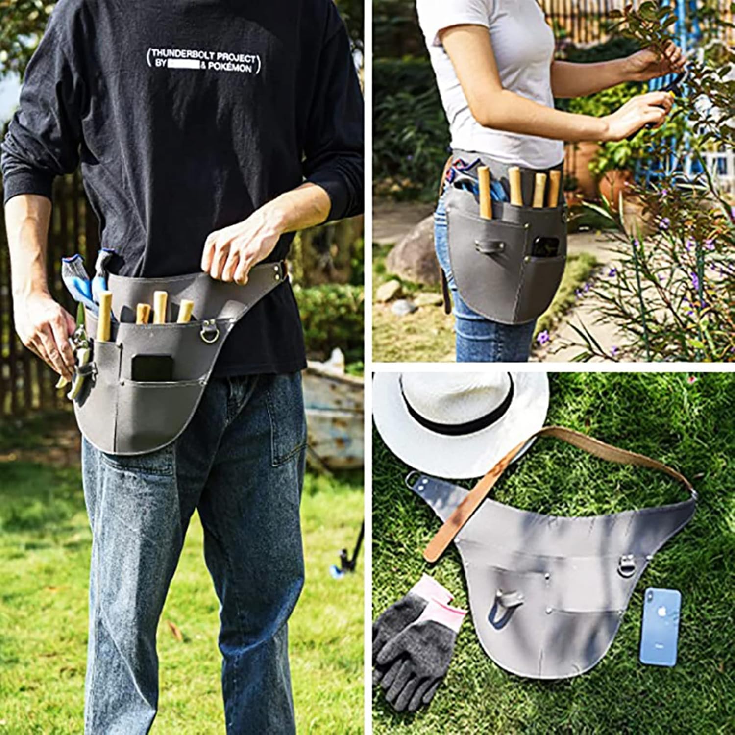 Tool apron, Mulitfunctional Imitation Leather Garden Tools Belt Adjustable Waist Waterproof Gardening Work Apron Bag