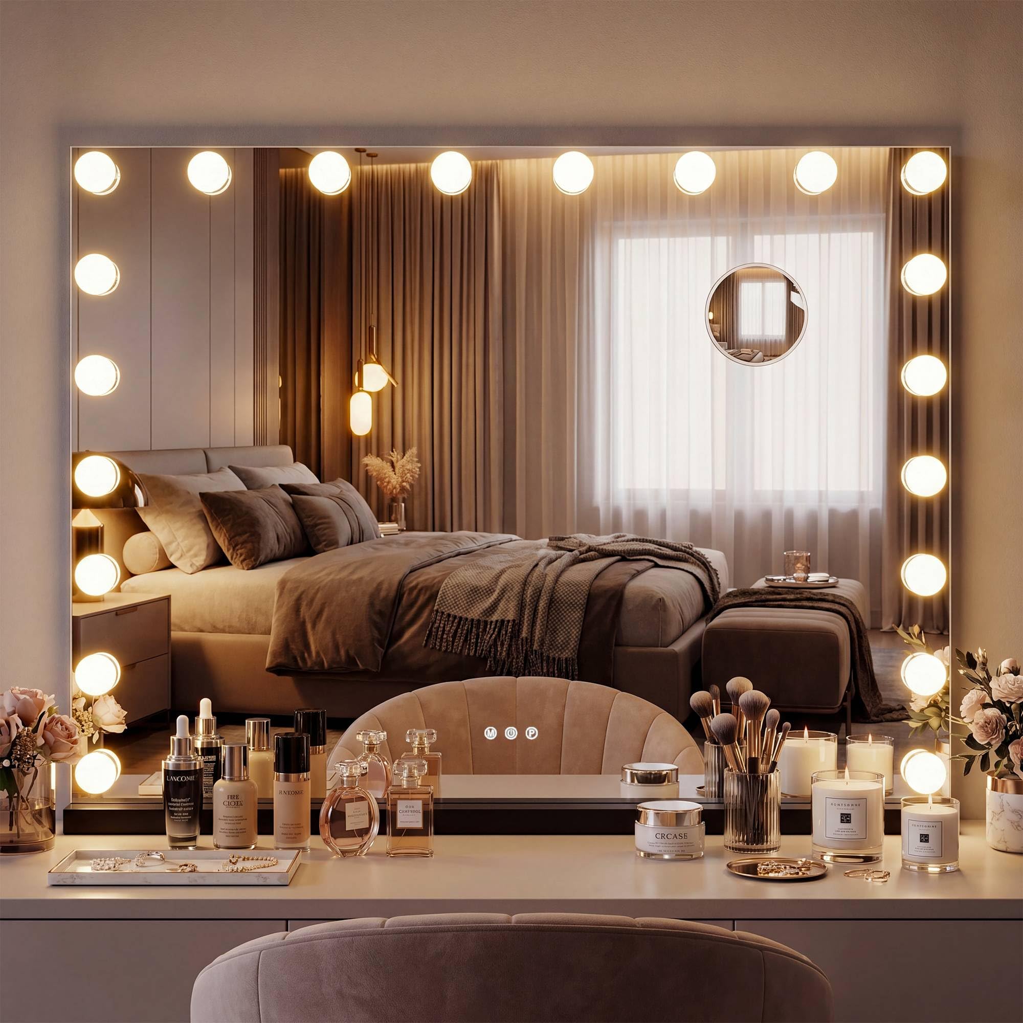 CLP Specchio Trucco Norlina 80x60 cm con Luci LED Dimmerabili, 3 Modalita di Illuminazione e USB. Specchio Hollywood da Parete o da Tavolo, Colore:nero