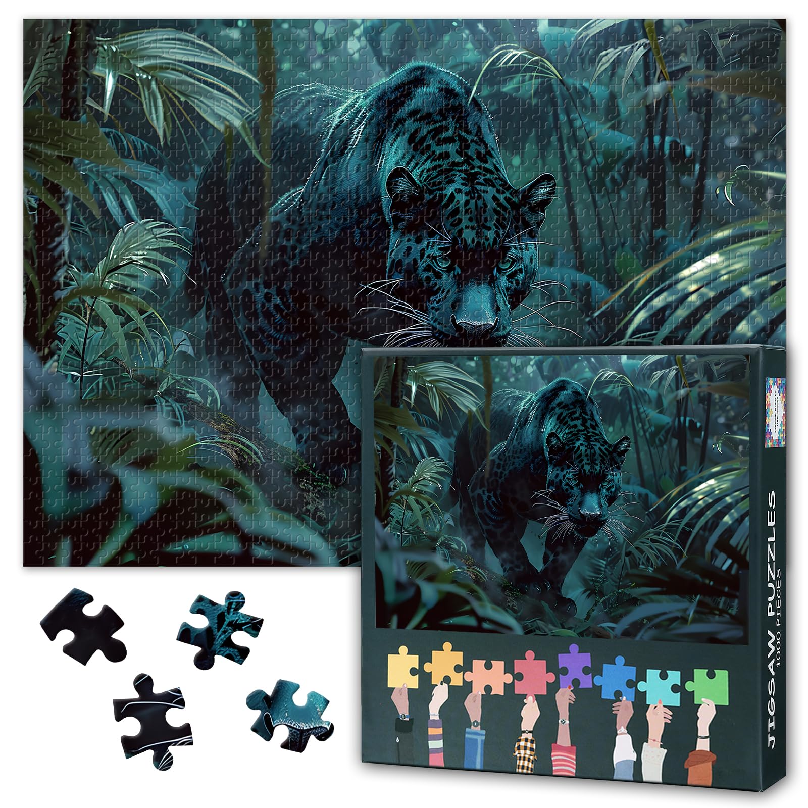 TISHIRON Panther in Green Jungle Puzzles - Jigsaw 1000 Pieces for Adults