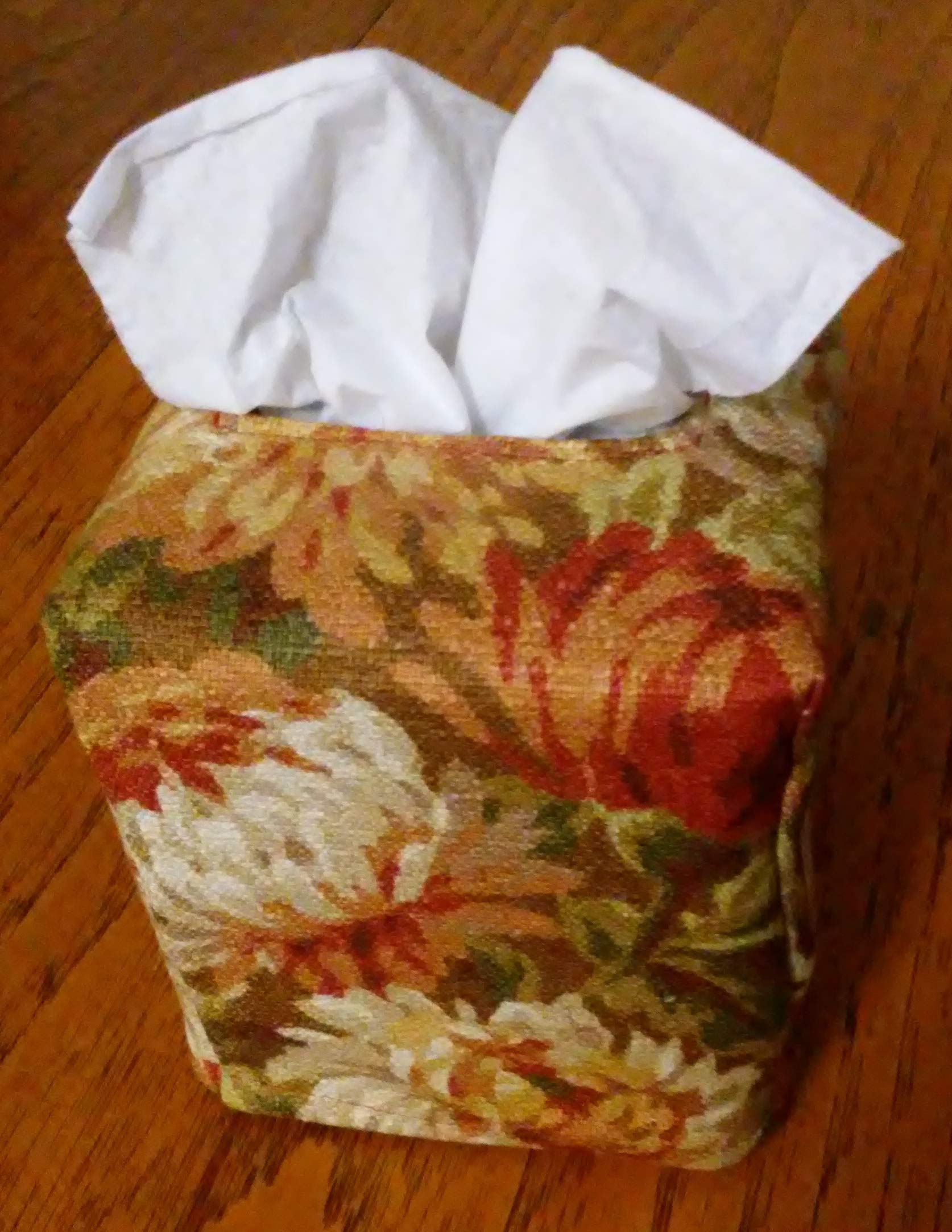 Tissue Box Cover, Square, Hand Made Fall Floral Fabric Tissue Box Cover. FREE SHIPPING!
