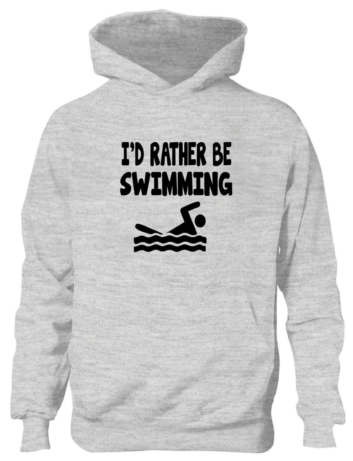 Print4U I'd Rather Be Swimming Boys/Girs Hoodie Available In 6 Colours 12-13 Grey BLACK TEXT