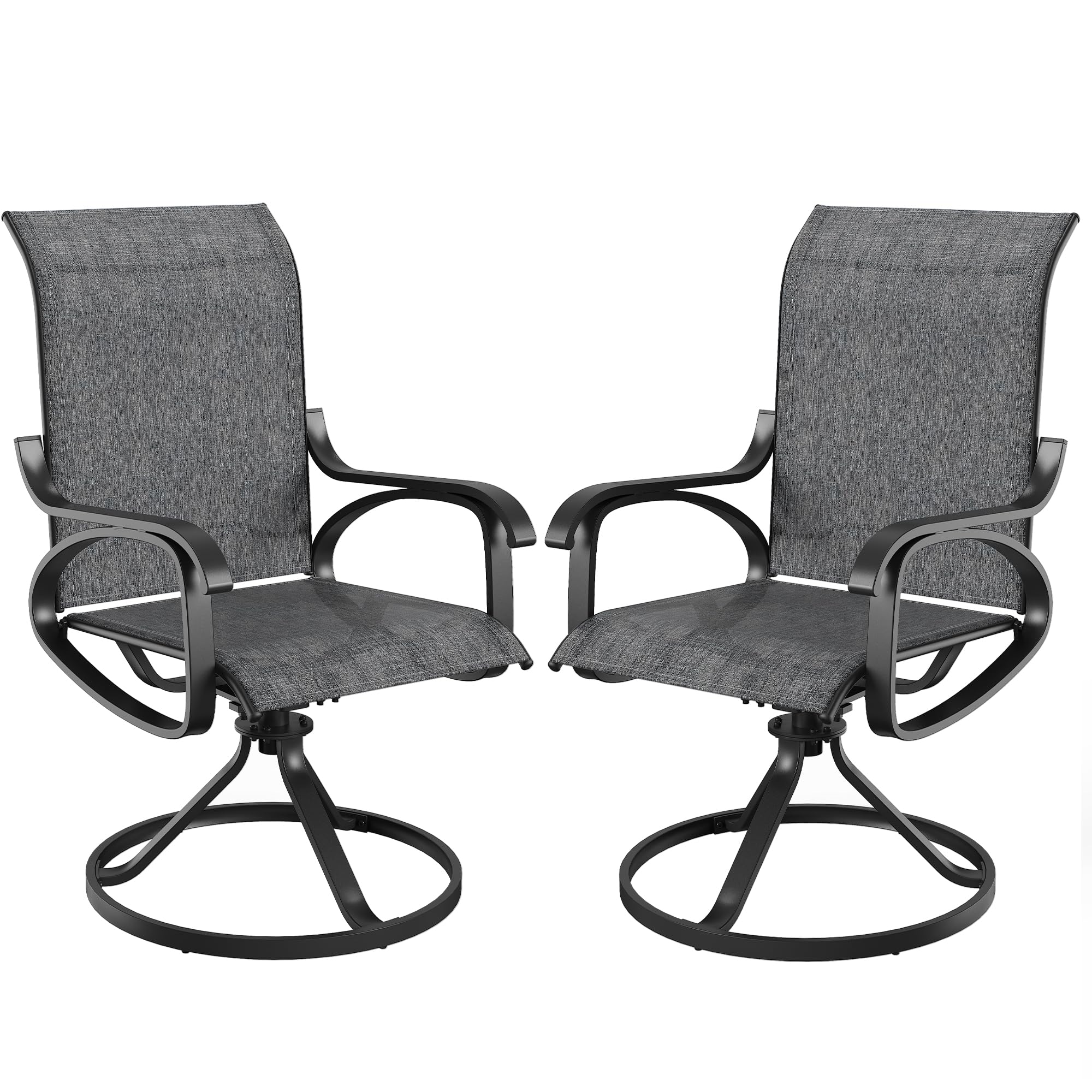 patio swivel chairs set of 2, all weather outdoor rocking chair with textilene breathable back, metal frame, patio dining chair for backyard, garde, porch and deck (2, modern grey)