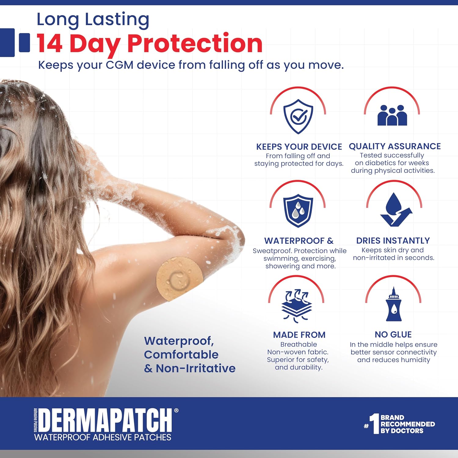 25-Pack CGM Adhesive Patches to Secure CGM Sensor, Waterproof and Latex Free CGM Sensor Patches for 7 Days,Pre-Cut Adhesive Tape, Continuous Glucose Monitor Protection Cover, No Glue in Middle (Tan)